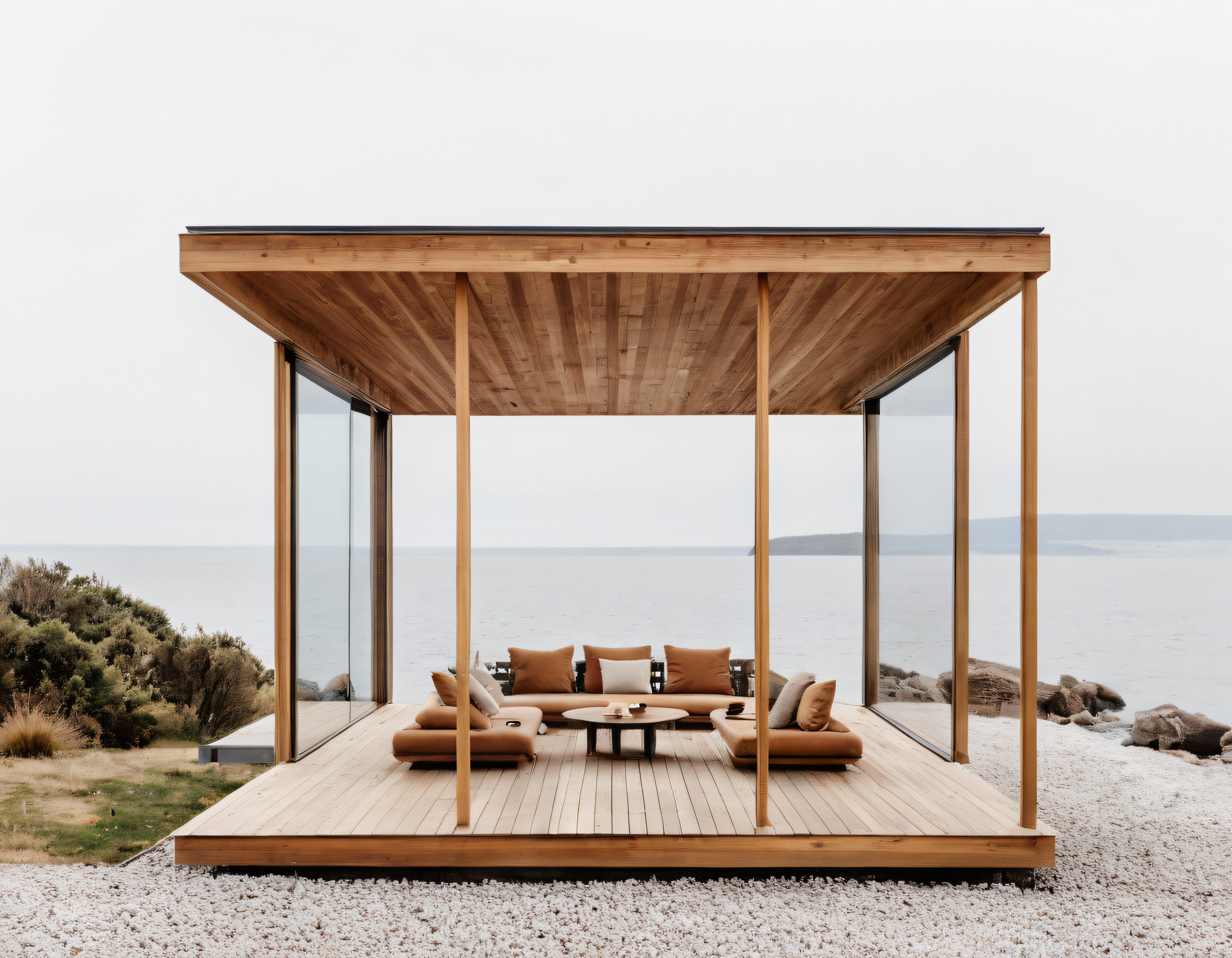 Deniz Manzaralı Minimalist Ahşap Glamping Evi ve Sessiz Kıyı Atmosferi