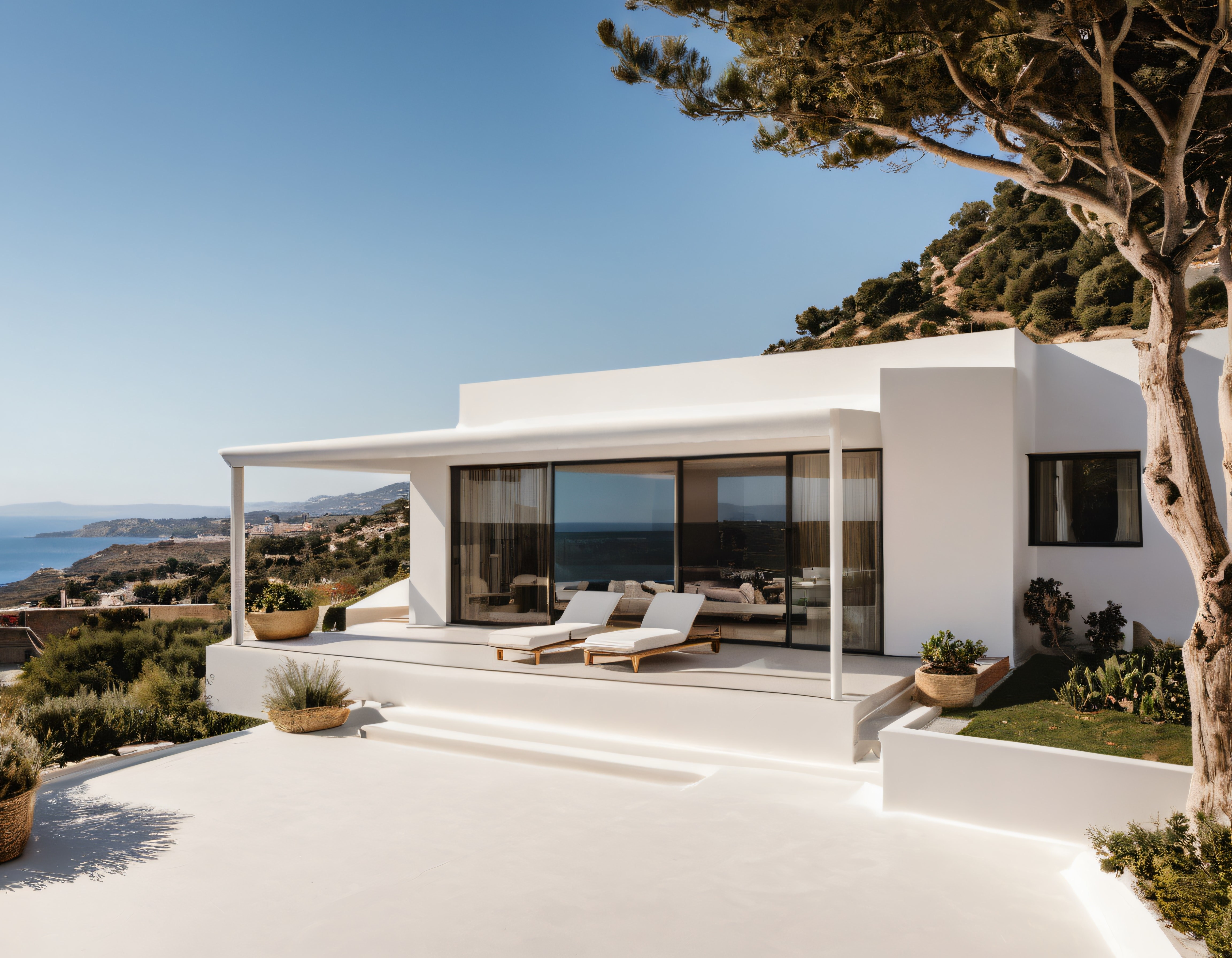 Deniz Manzaralı Minimalist Beyaz Villa ve Akdeniz Mimarisi Örneği