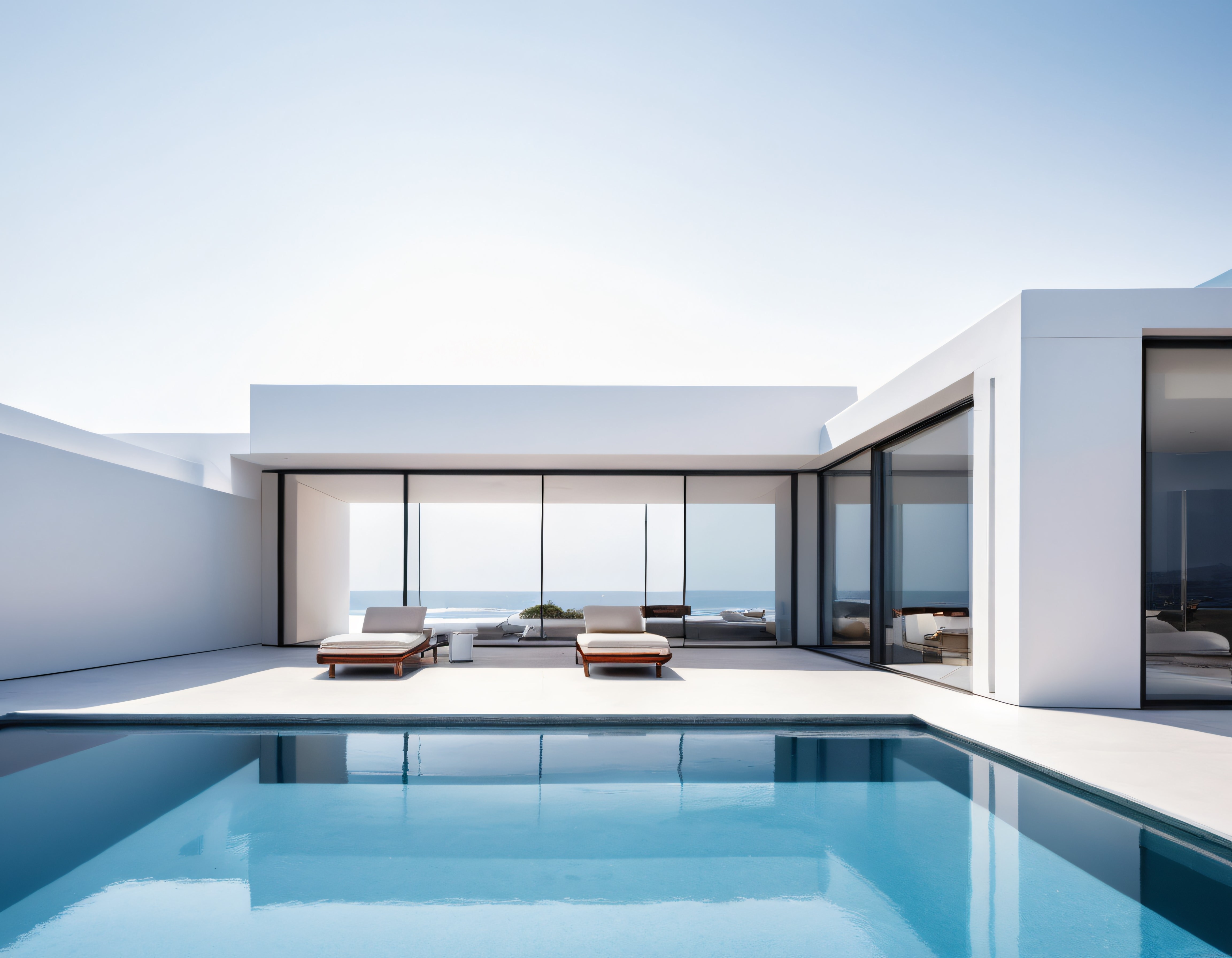 Deniz Manzaralı Modern Lüks Minimalist Villa ve Havuzlu Teras Tasarımı