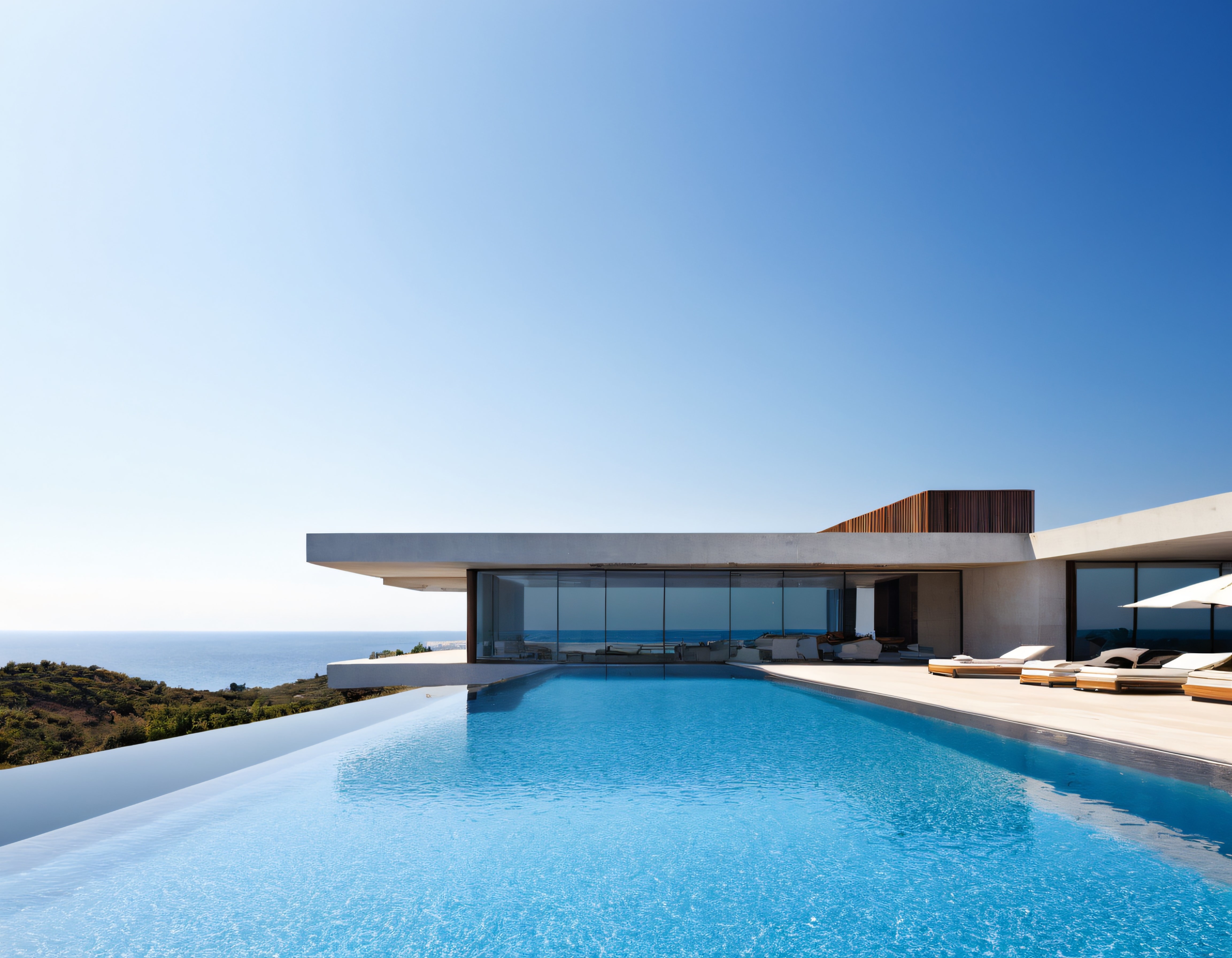 Deniz Manzaralı Modern Villa ve Sonsuzluk Havuzlu Şezlong Terası