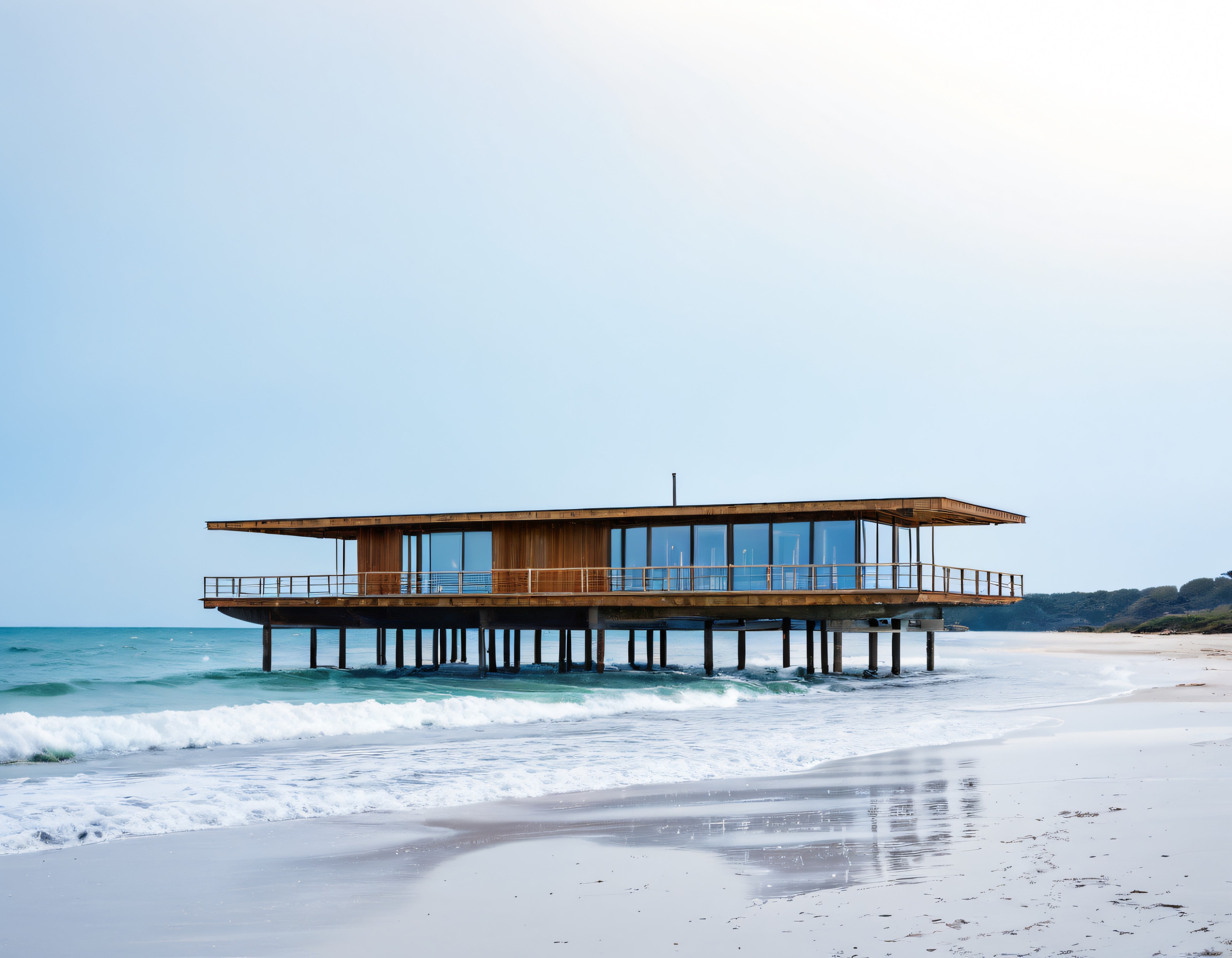 Deniz Üzerine İnşa Edilmiş Modern Ahşap Beach House ve Eşsiz Okyanus Manzarası