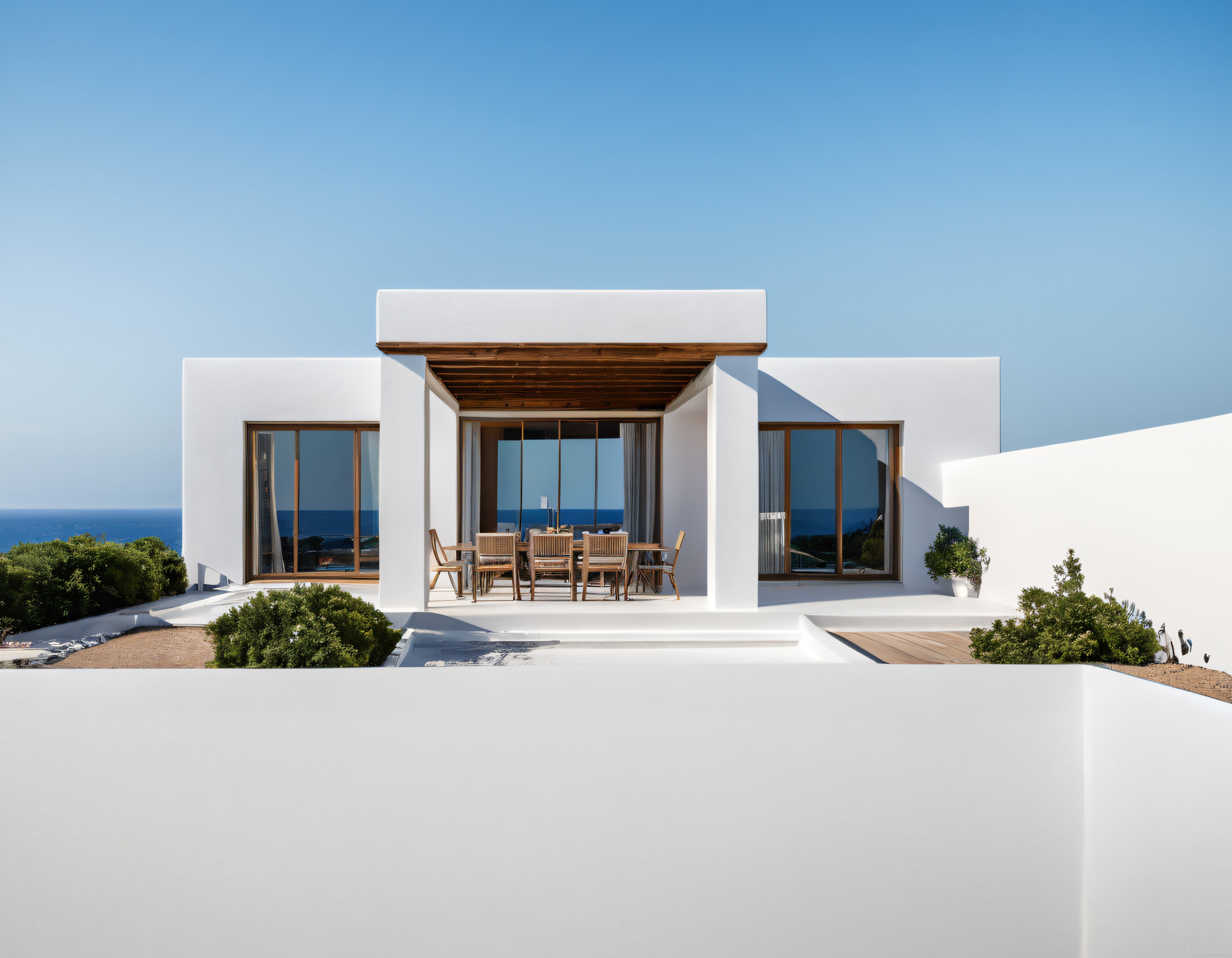 Denize Sıfır Lüks Villa: Beyaz Duvarlı Minimalist Akdeniz Evi ve Teras