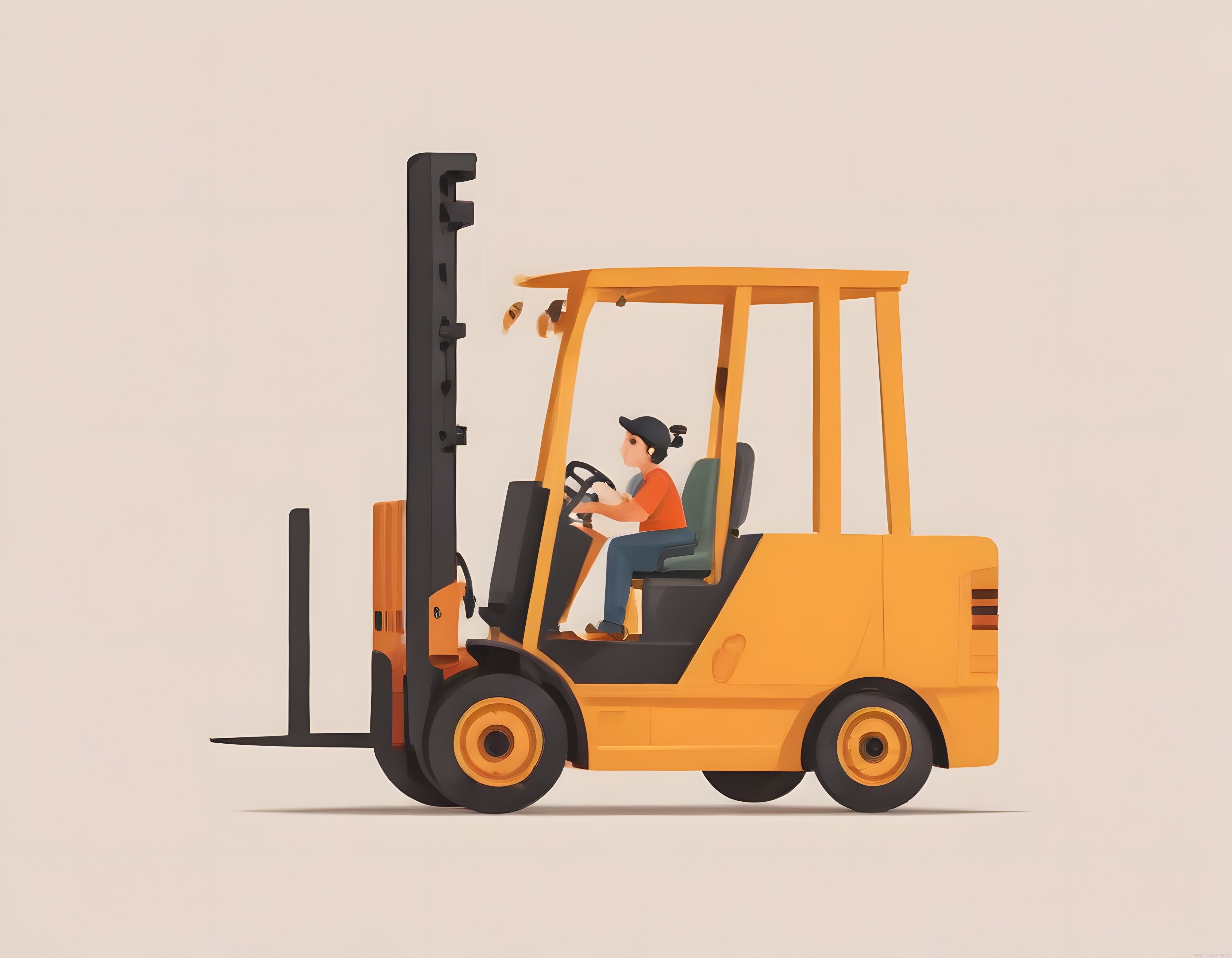 Depo ortamında sarı forklift kullanan operatör illüstrasyon çalışması