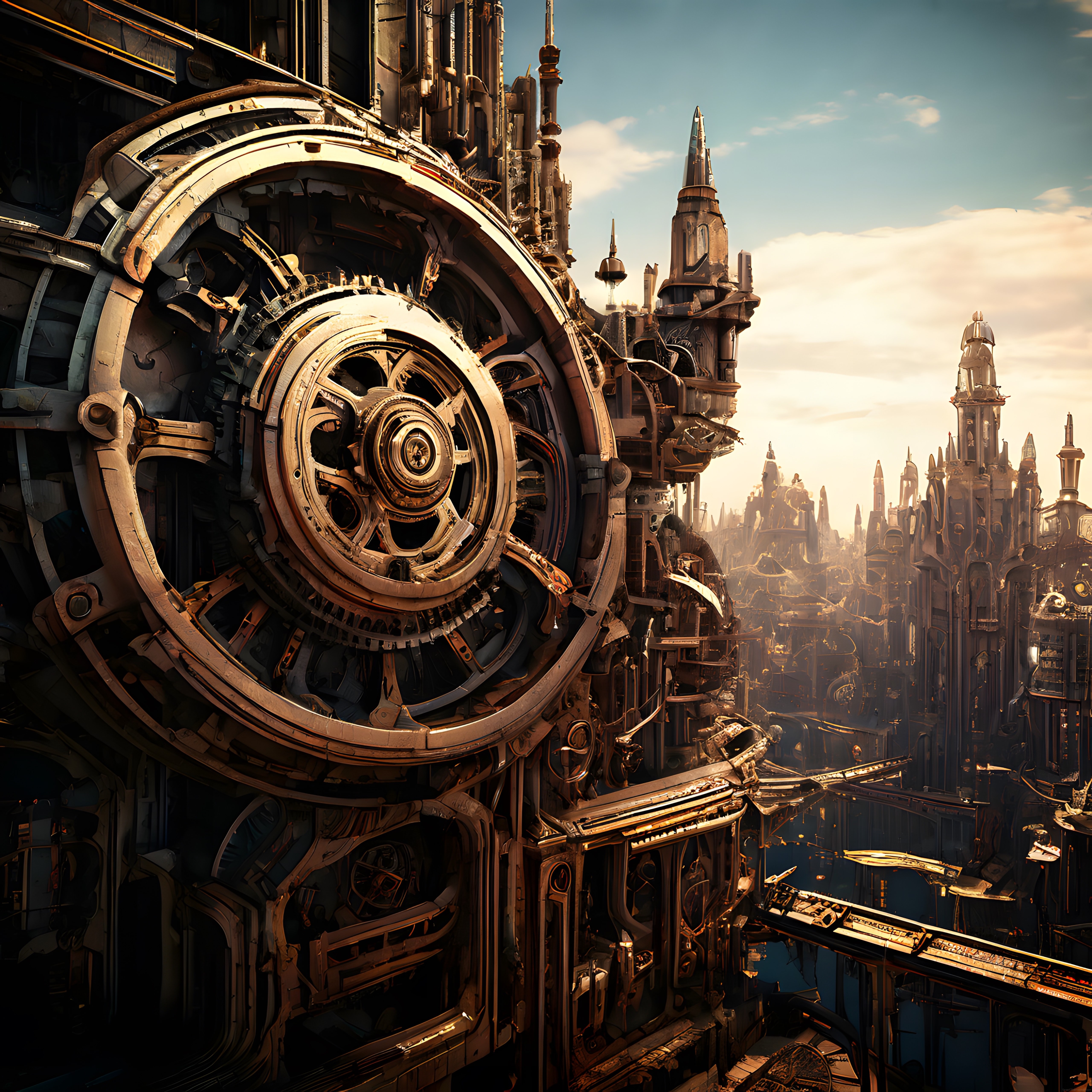Dev Çarkların Hüküm Sürdüğü Steampunk Mekanik Şehir Konsepti Dev Çarkların Hüküm Sürdüğü Steampunk Mekanik Şehir Konsepti