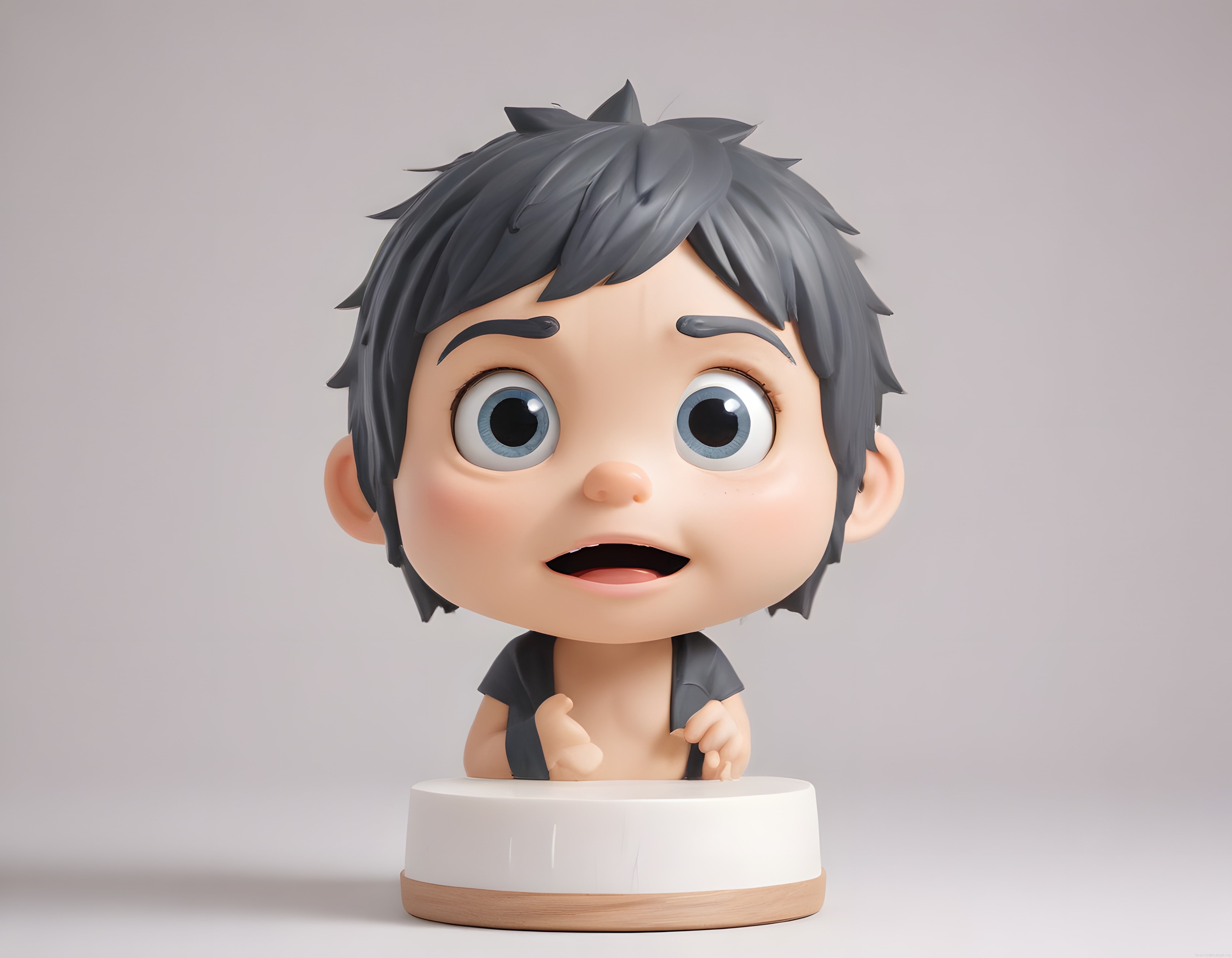 Dev gözlü sevimli chibi anime erkek karakteri 3D dijital figür sanatı