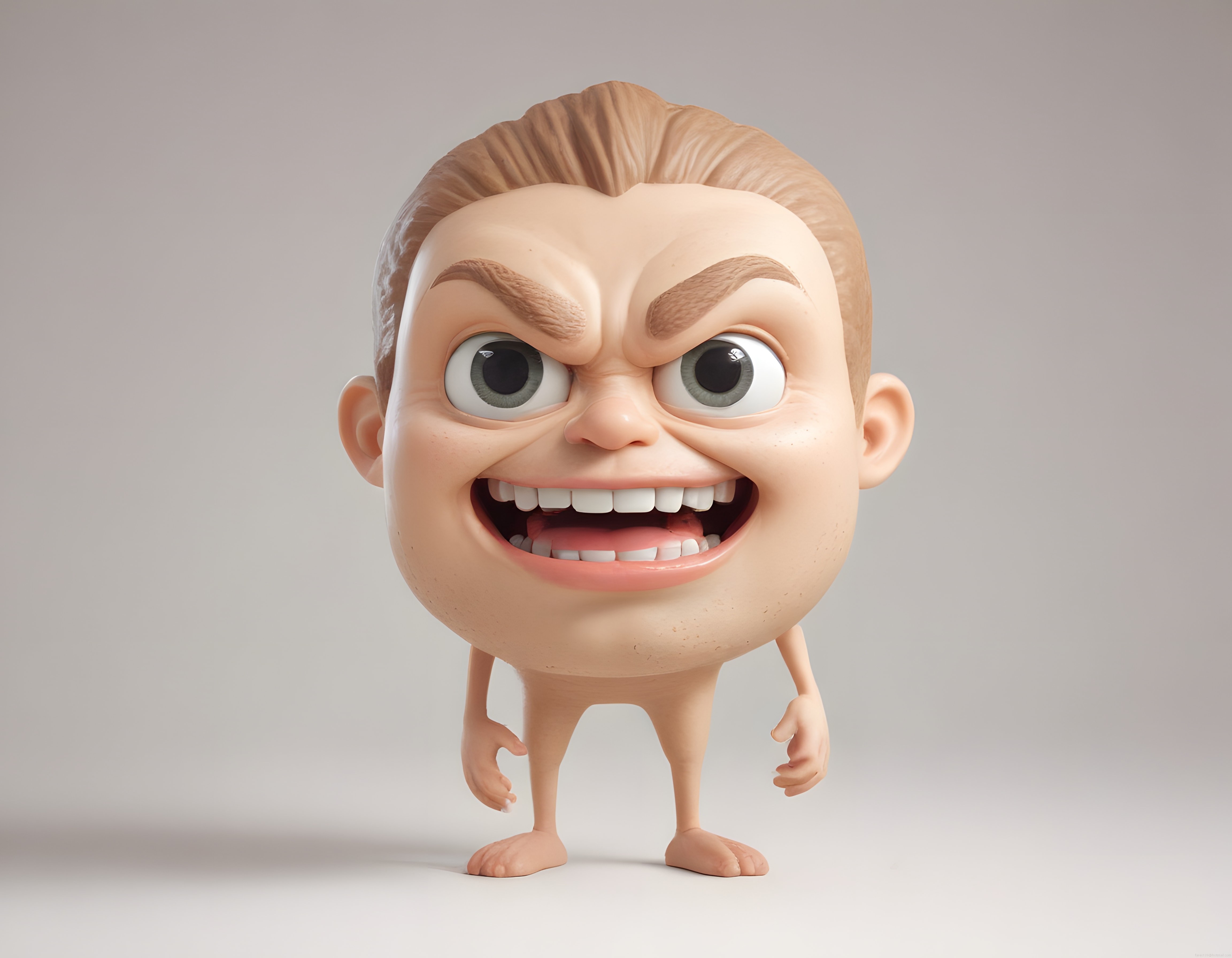 Dev Kafalı ve Abartılı İfadeli Komik 3D Karakter Render Görseli