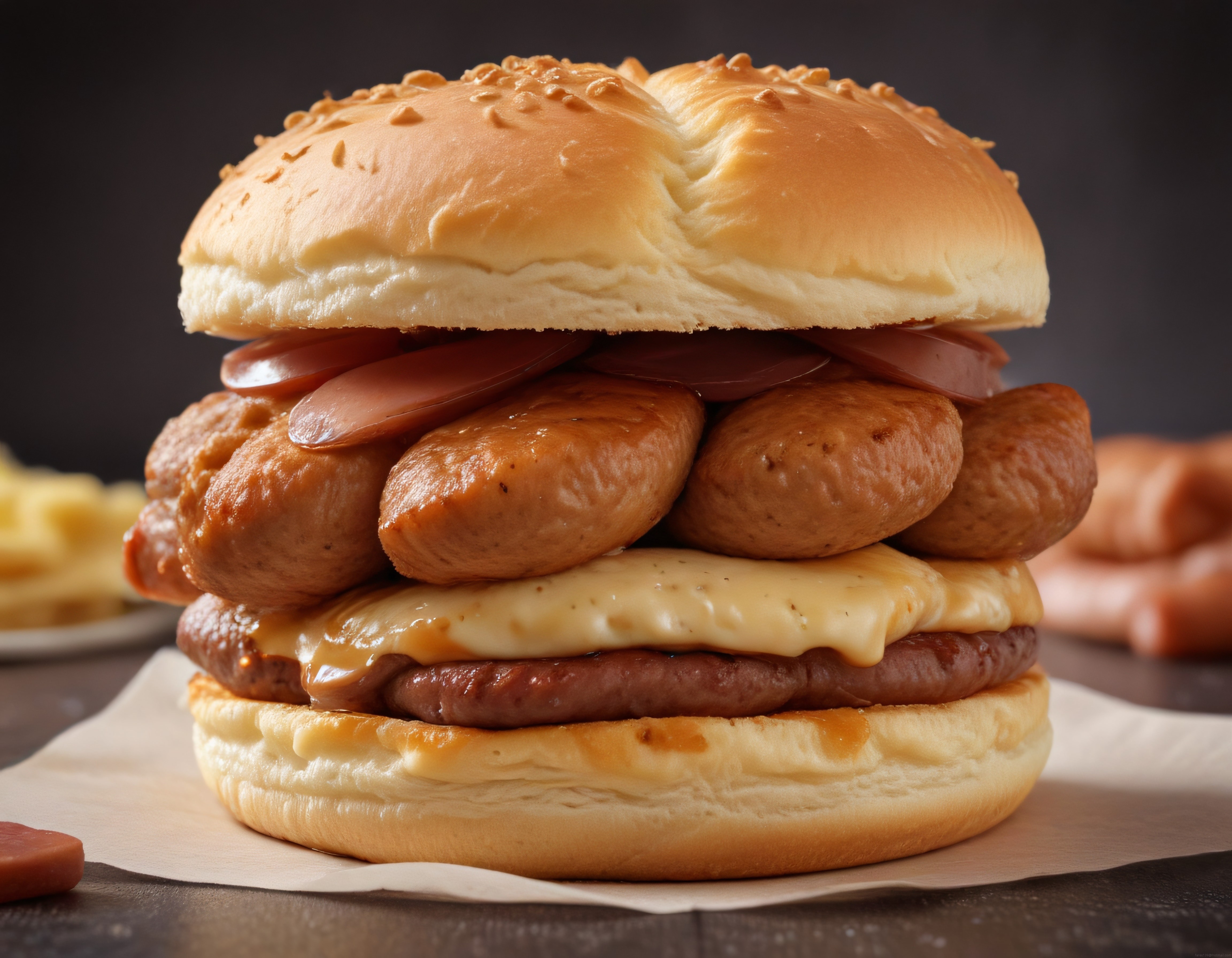 Dev Sosisli Peynirli Hamburger: Kat Kat Lezzet Dolu Abartılı Sandviç