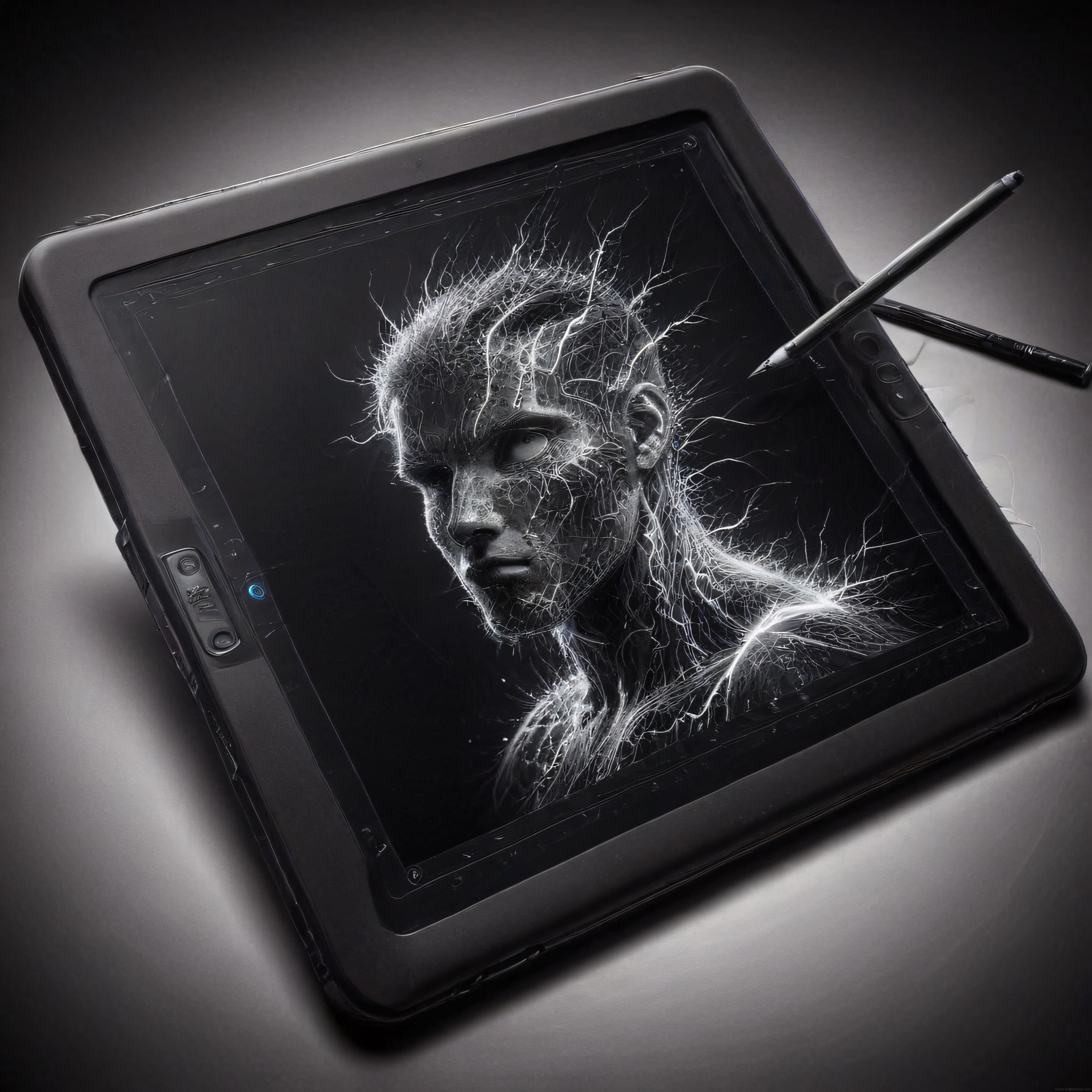 Dijital Grafik Tablette Tel Örgü Tekniğiyle Oluşturulmuş Sanatsal İnsan Portresi