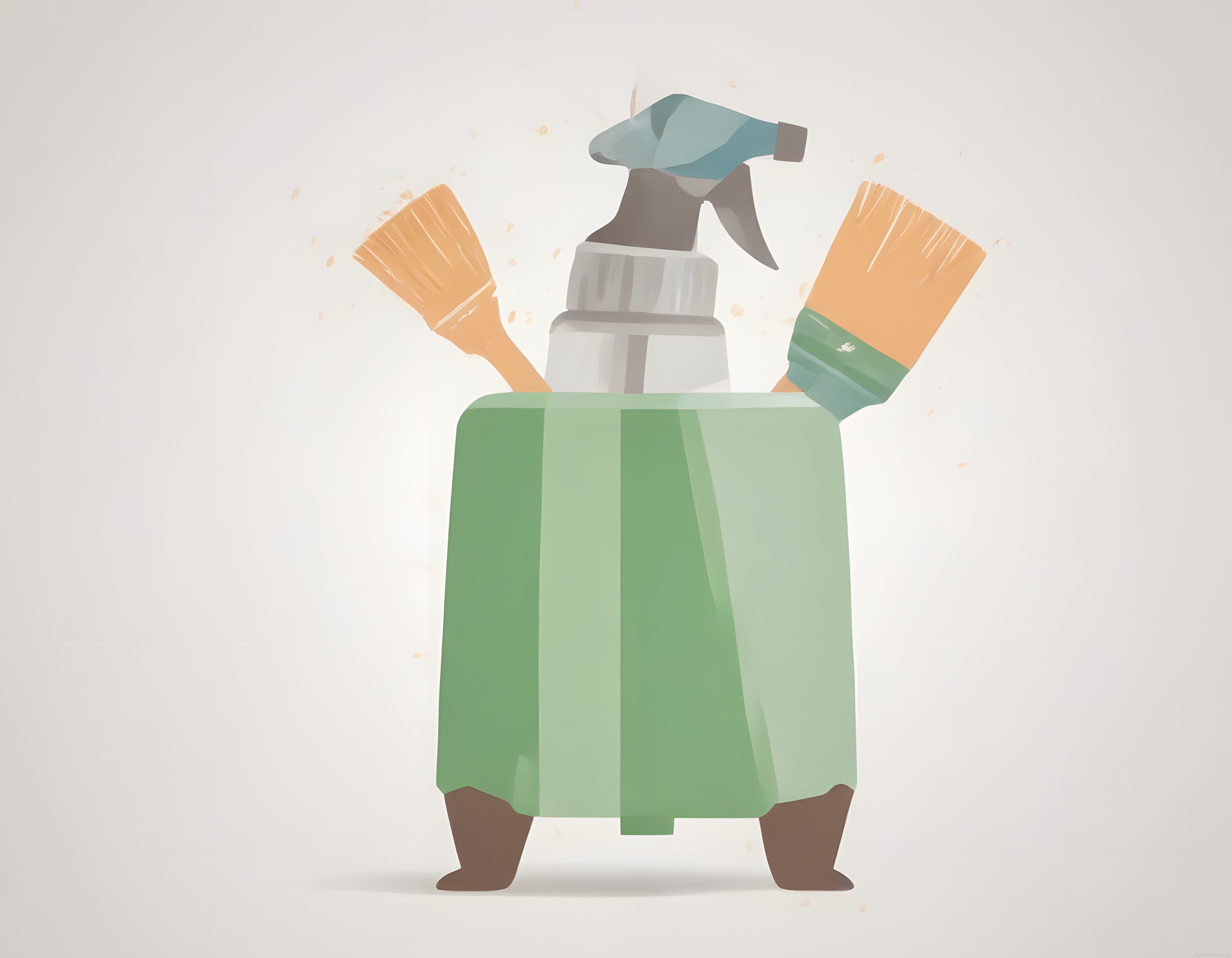 Dijital illüstrasyon: Yeşil Kovada Boya Fırçaları ve Sprey Şişesi