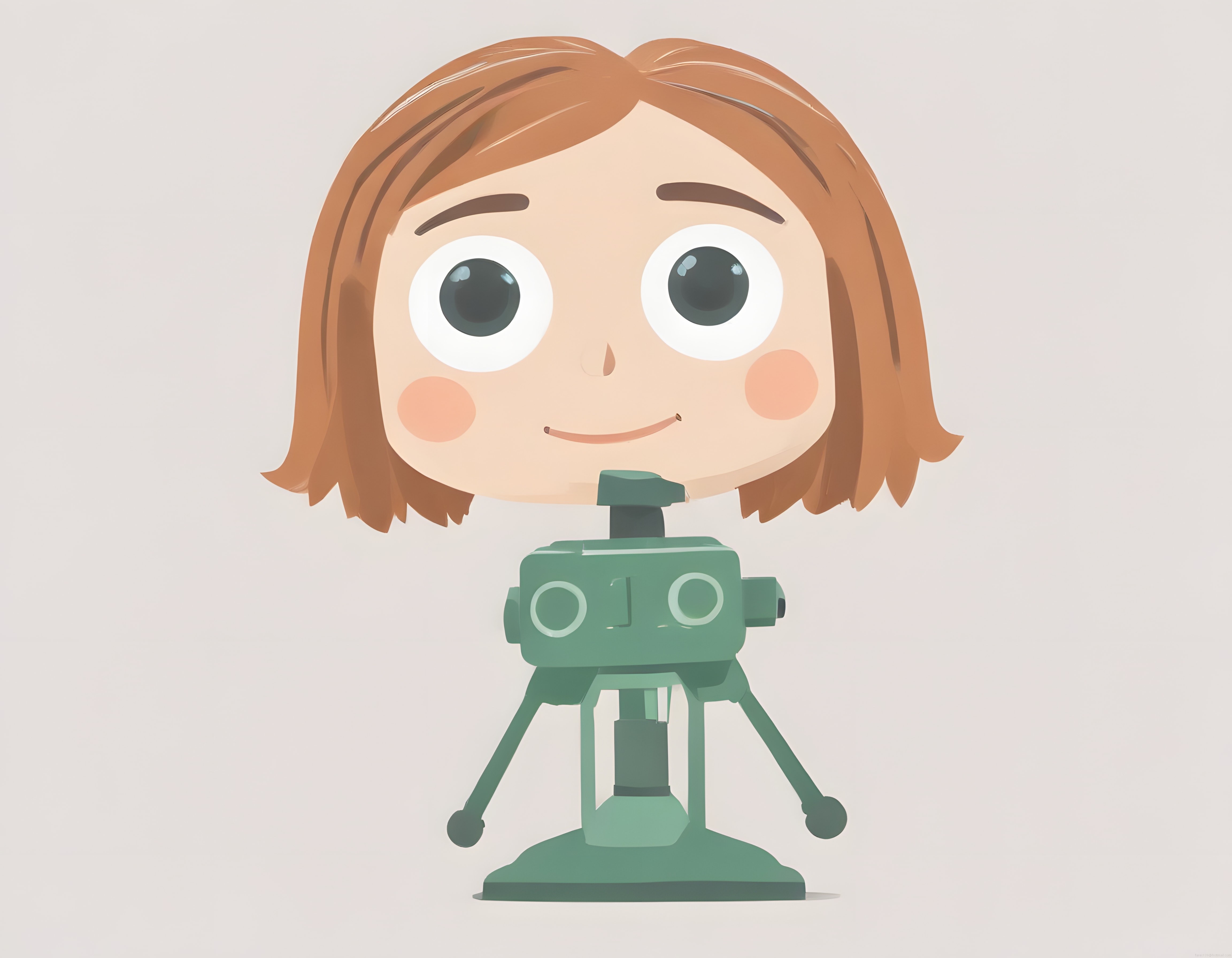 Dijital sanat çalışması: Tripod üzerindeki anime kız başı ve robotik mekanizma