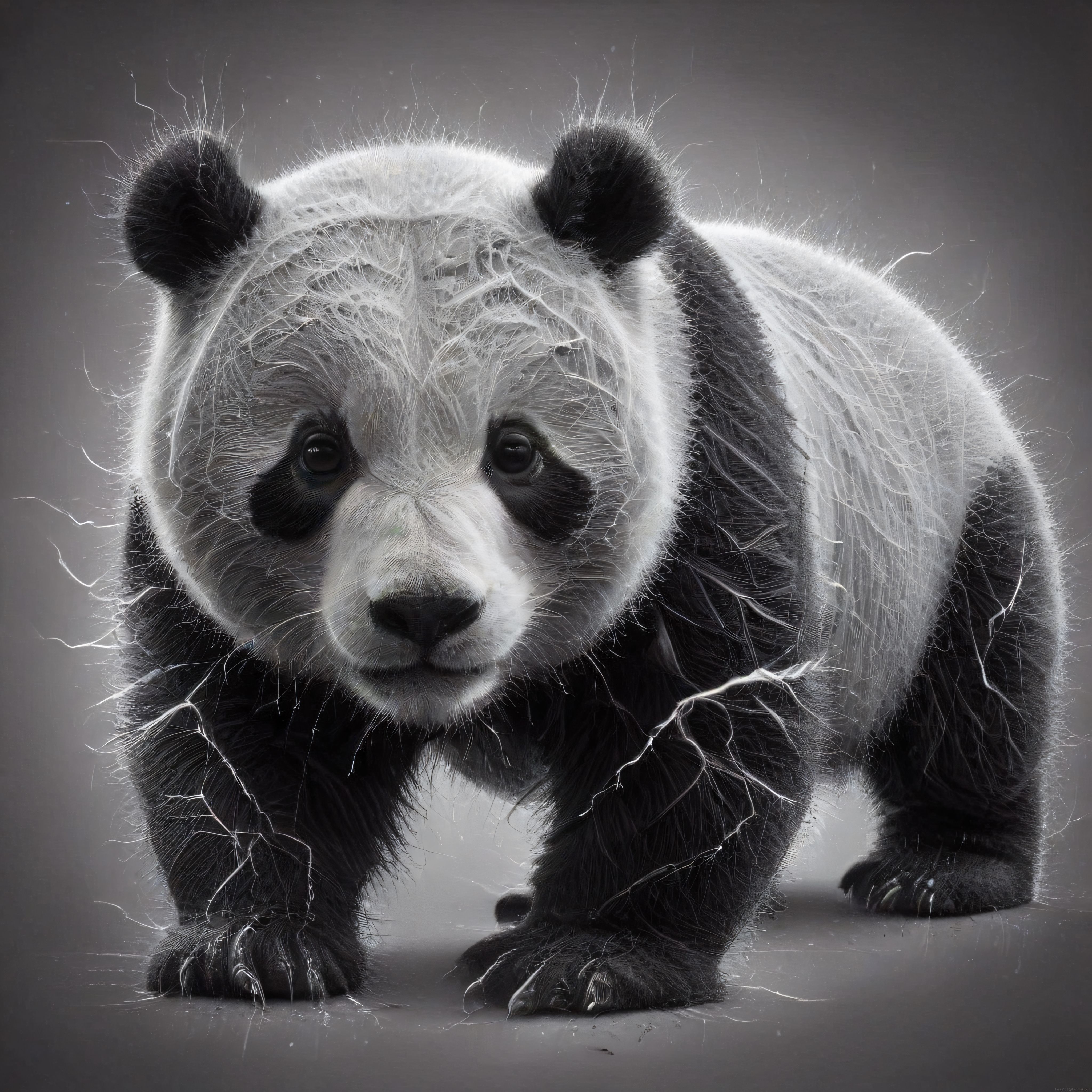 Dijital Sanat Eseri: İnce Tellerle Çevrili Masum Panda Yavrusu Portresi