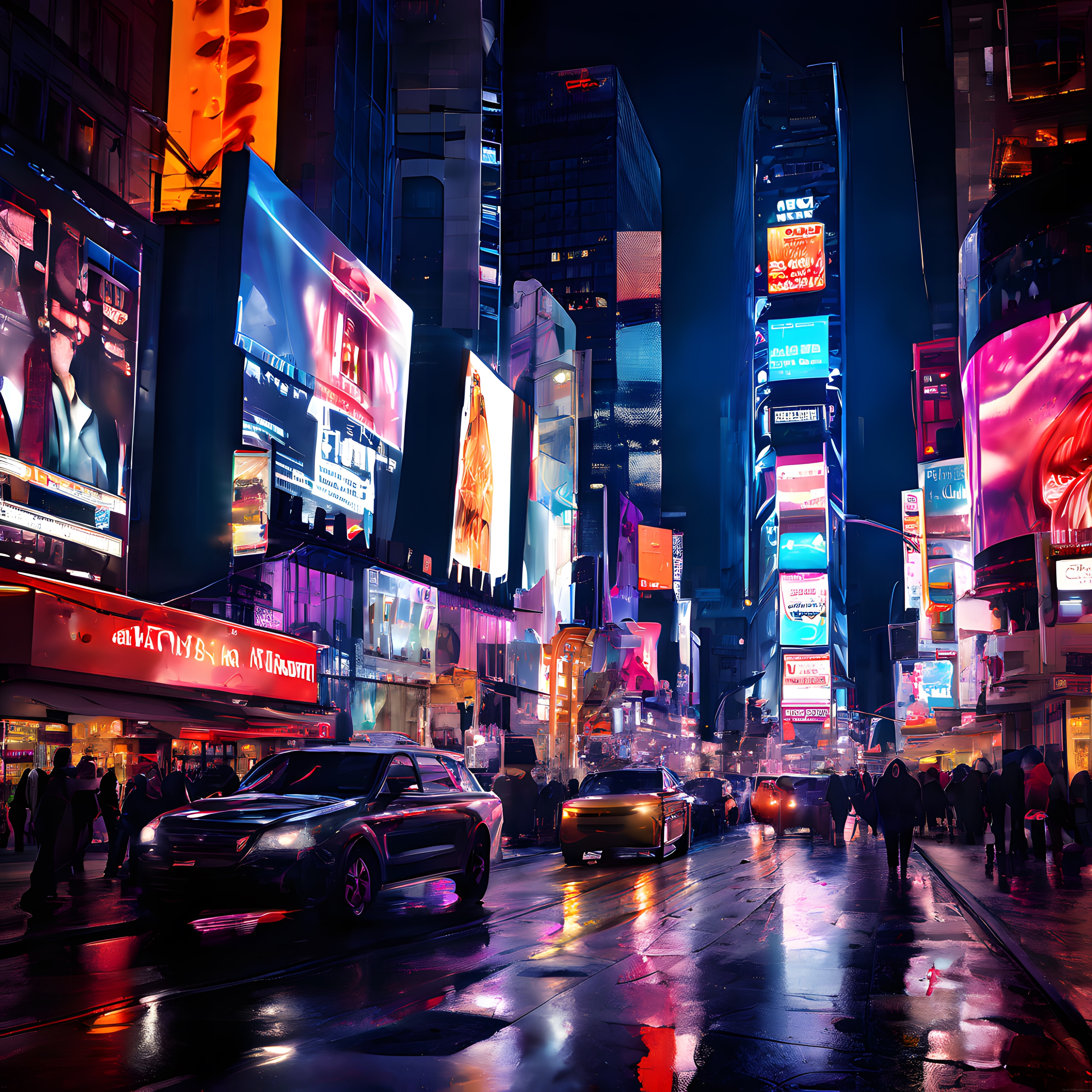 Dijital Sanat Esintisi: Yağmurlu Gecede Neonlarla Aydınlanan Metropol