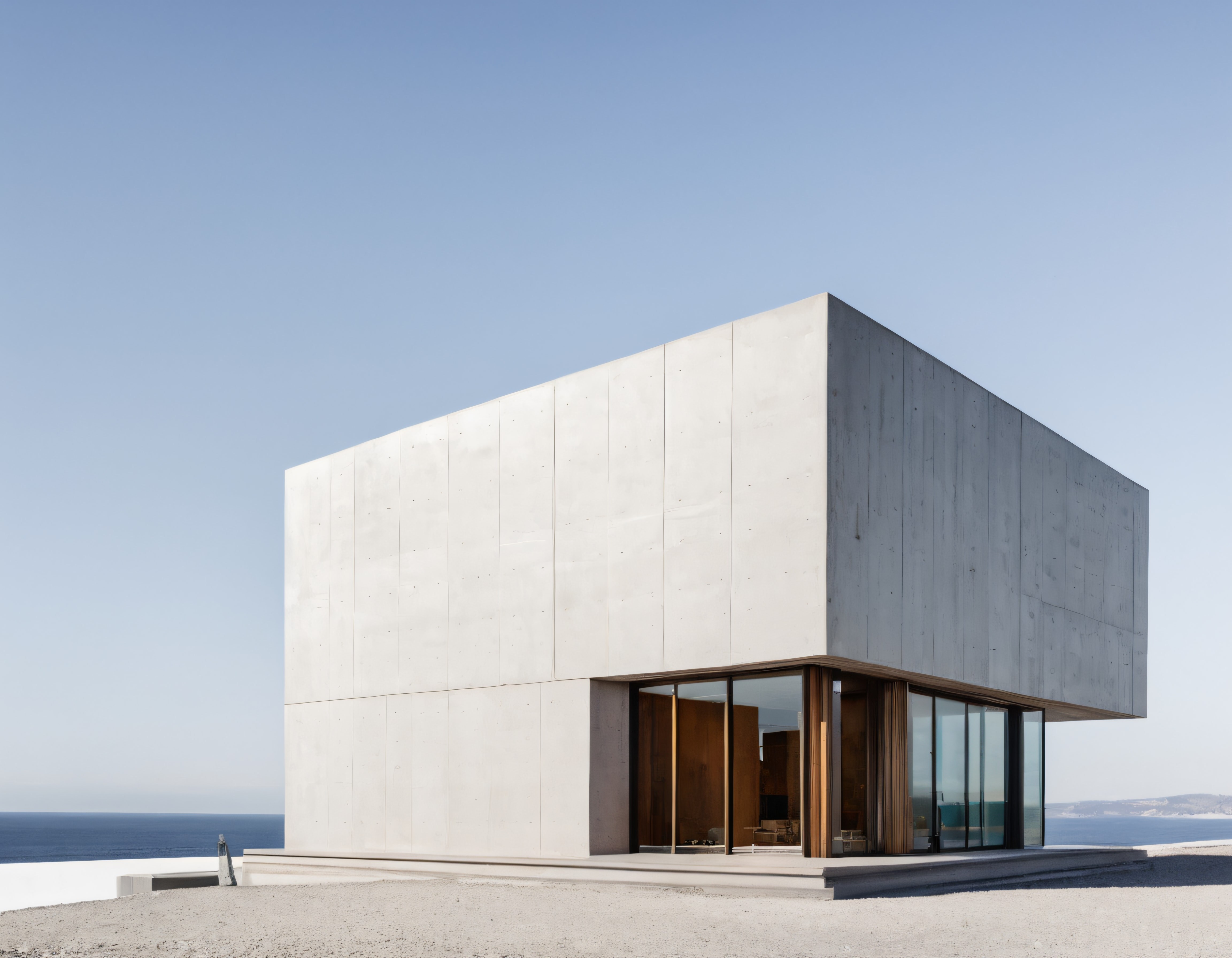 Dikili Taşların Üzerinde Yükselen Deniz Manzaralı Minimalist Beton Ev