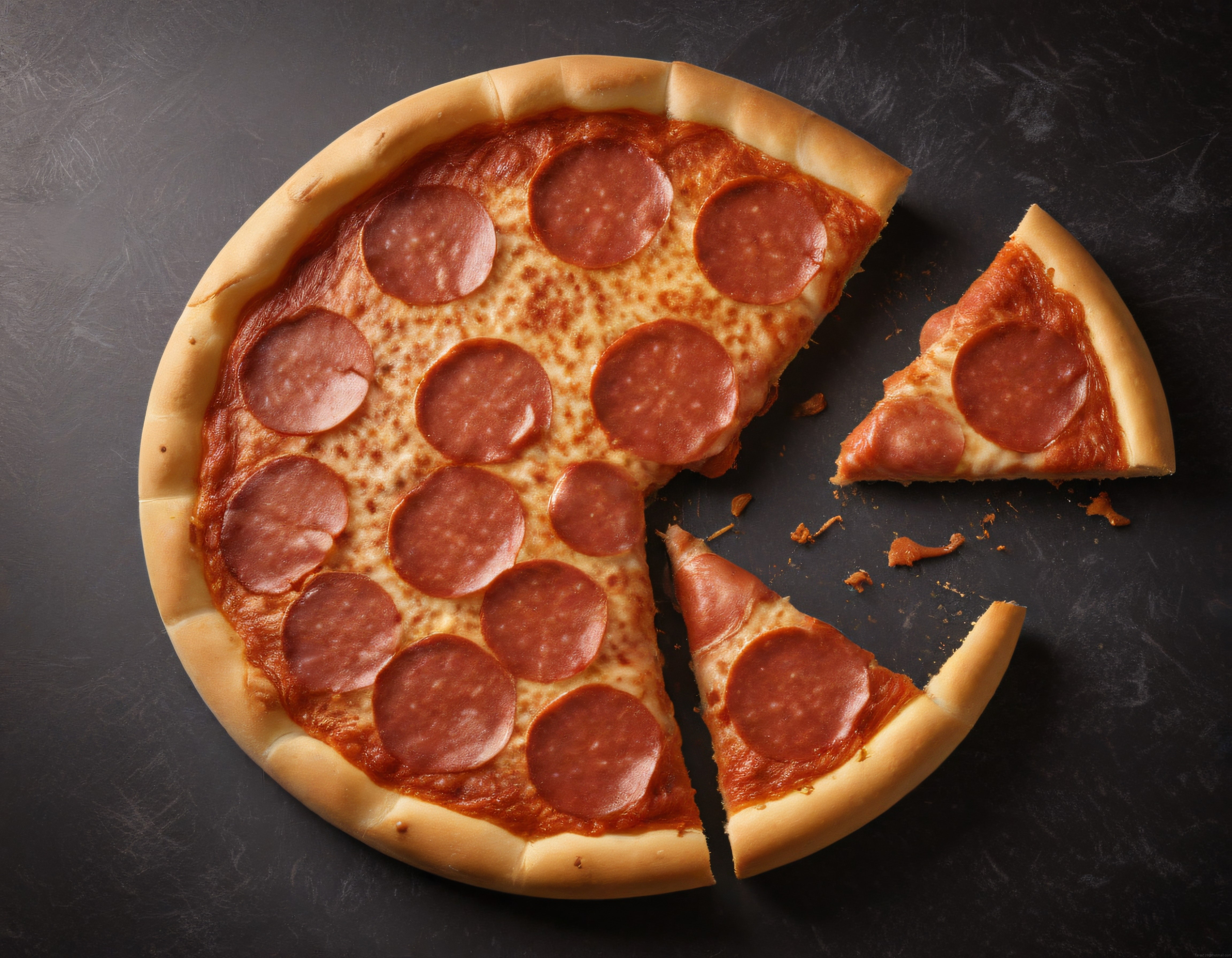 Dilimi Ayrılmış Pepperoni Pizza: Koyu Zemin Üzerinde Leziz Sunum