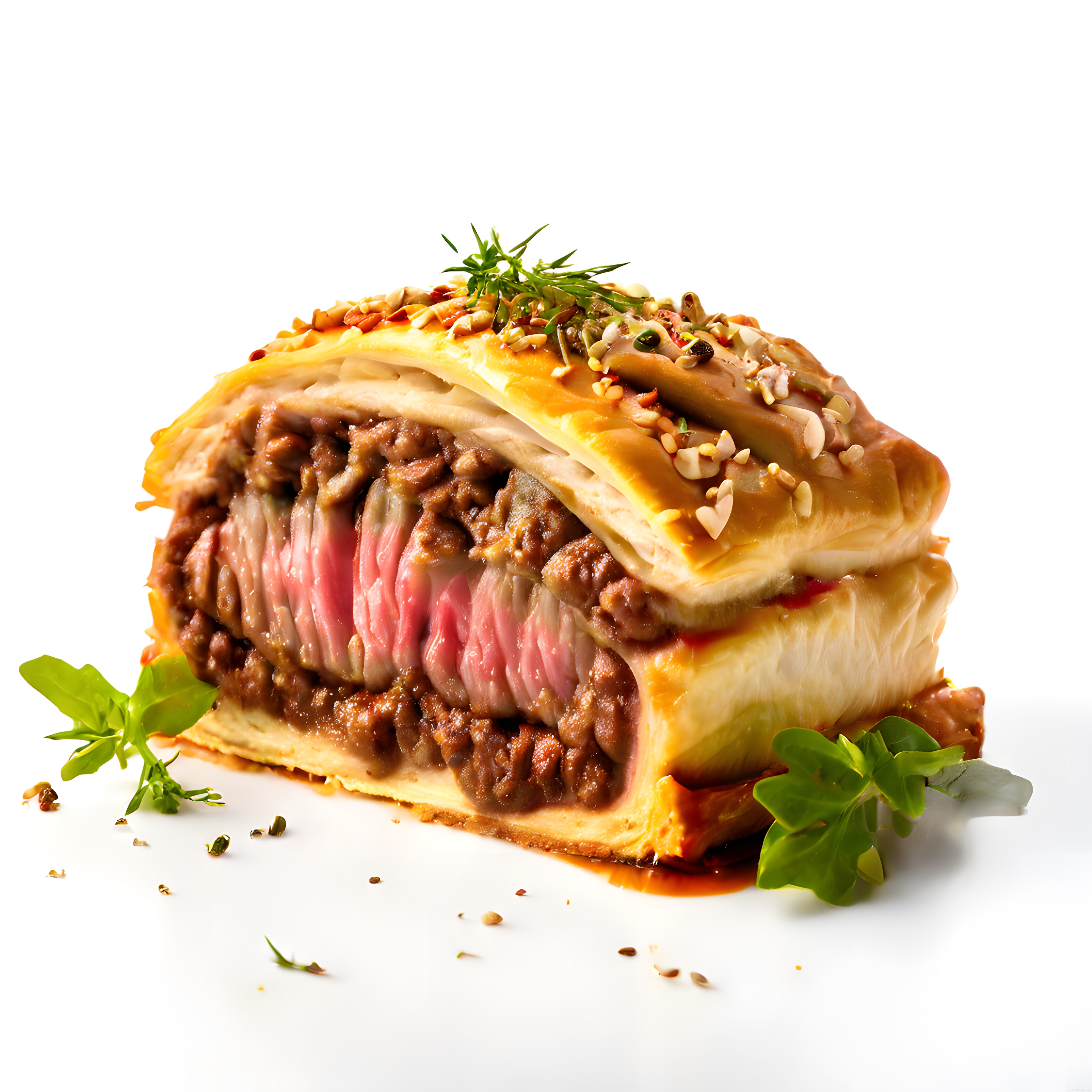 Dilimlenmiş Beef Wellington: Orta Pişmiş Dana Eti ve Altın Rengi Çıtır Hamur