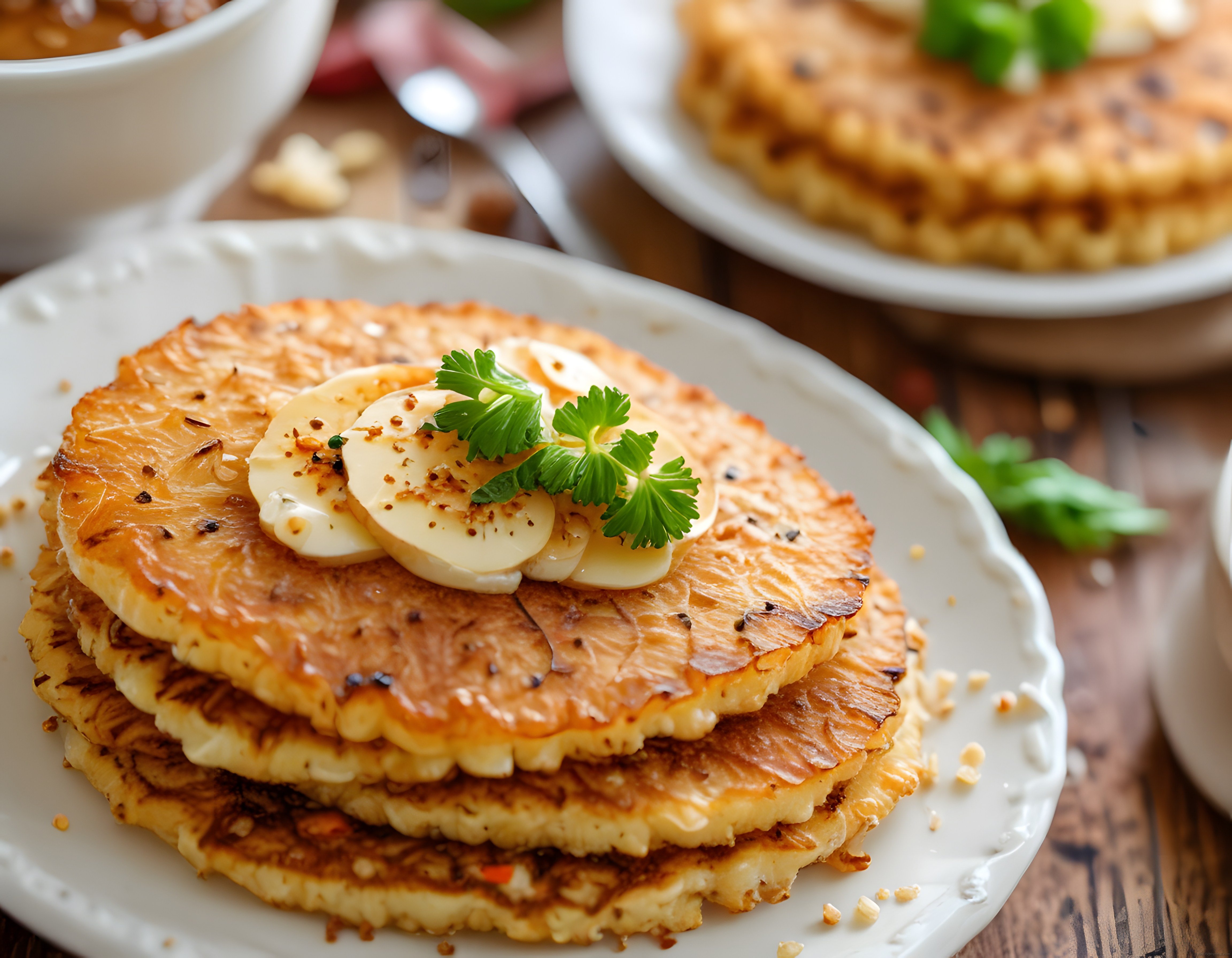 Dilimlenmiş Yumurta ve Maydanoz ile Süslenmiş Kızarmış Kahvaltılık Tost