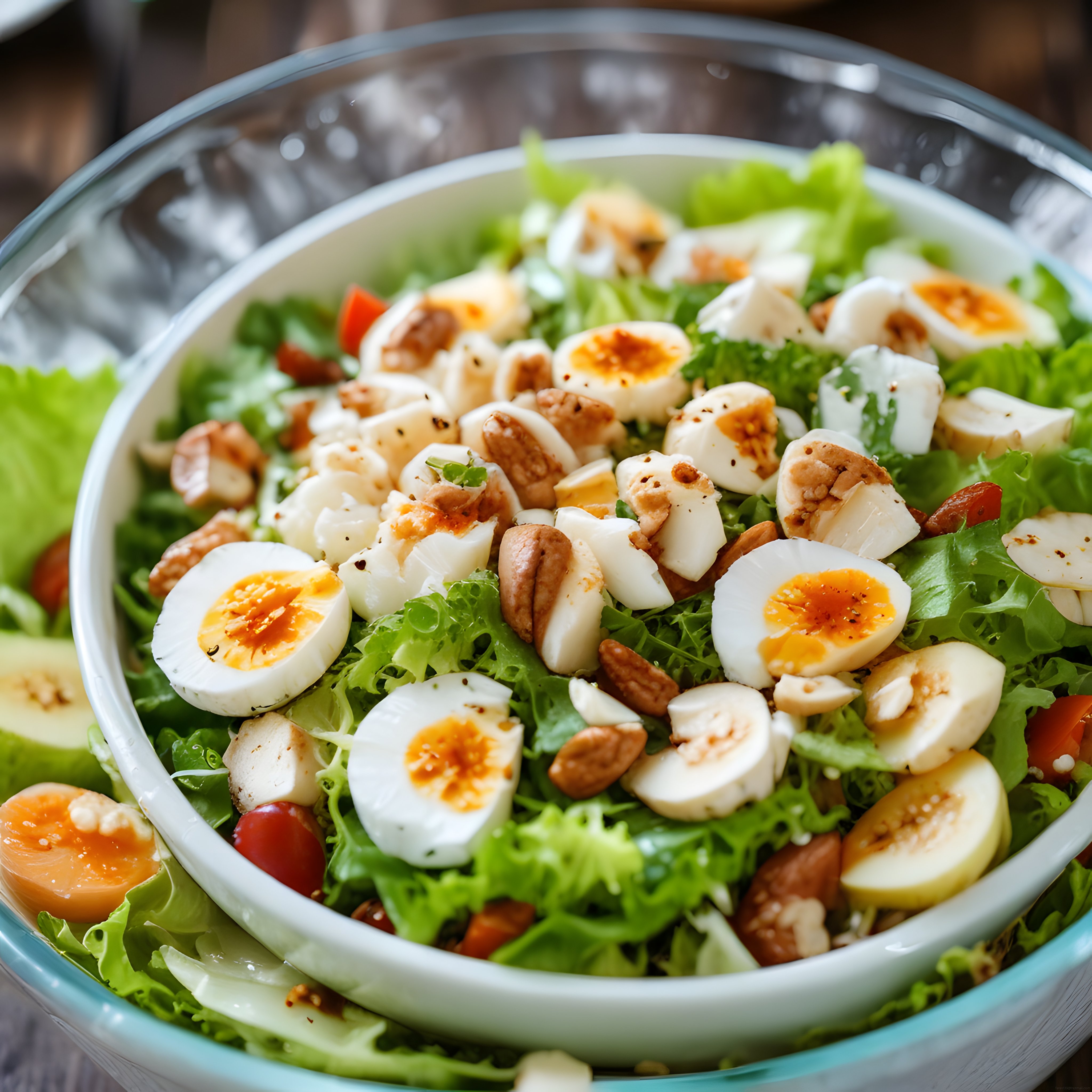 Dilimlenmiş Yumurtalı Cevizli Yeşil Salata: Besleyici ve Pratik Kase Tarifi