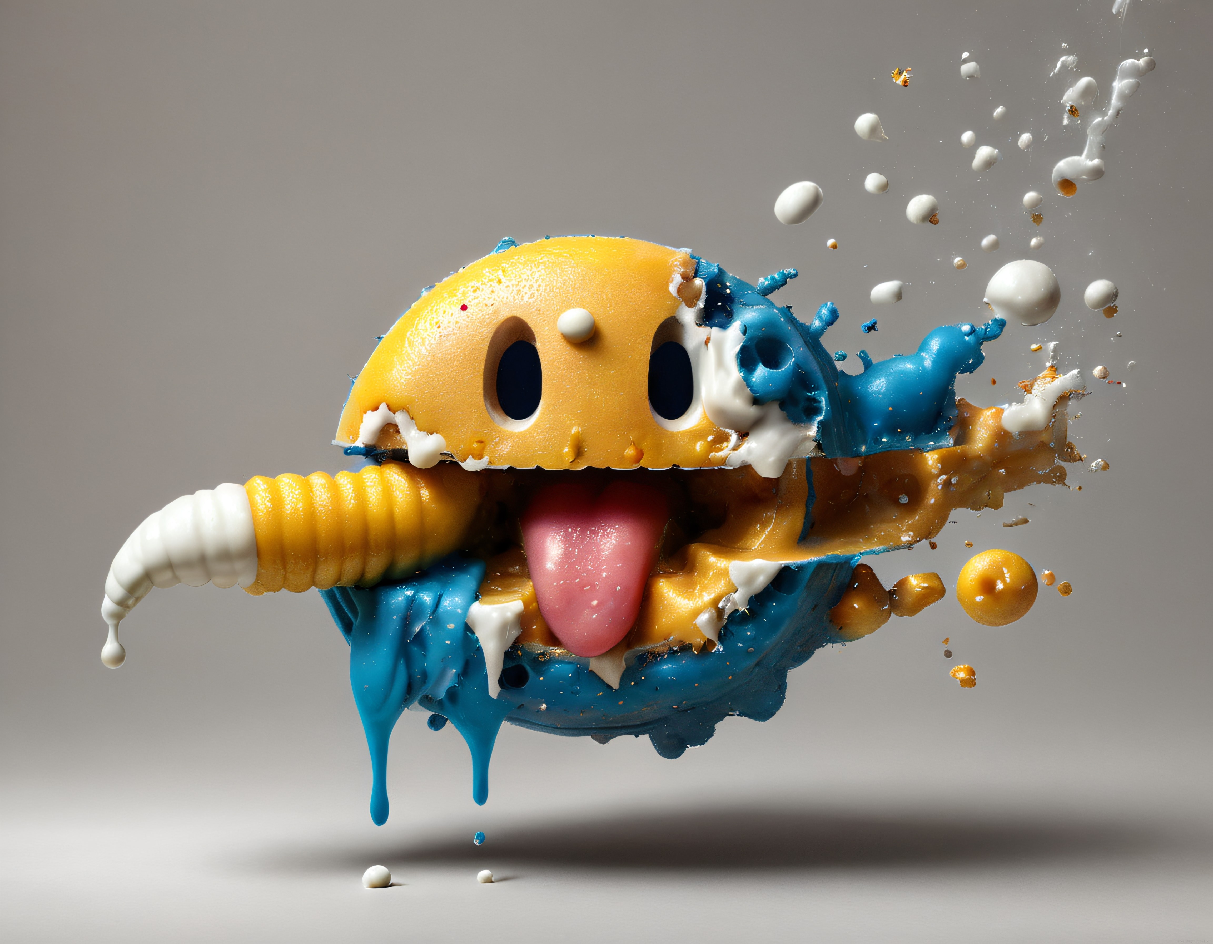 Dilini Çıkaran Emoji: Kremalı Pasta ve Mavi Sarı Dijital Patlama Sanatı
