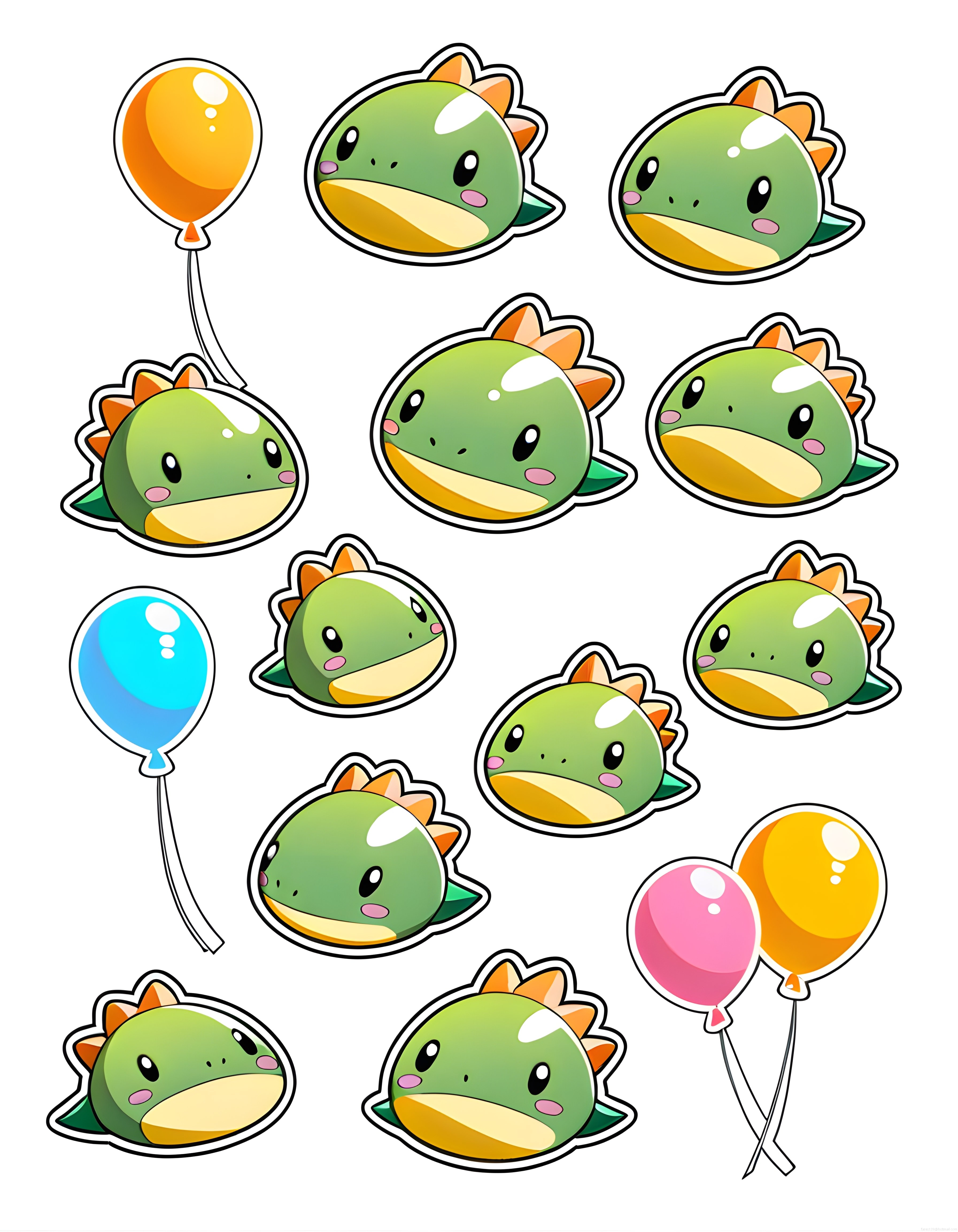 Dinozor Temalı Sevimli Çıkartma Seti: Rengarenk Balonlar ve Kawaii Karakterler