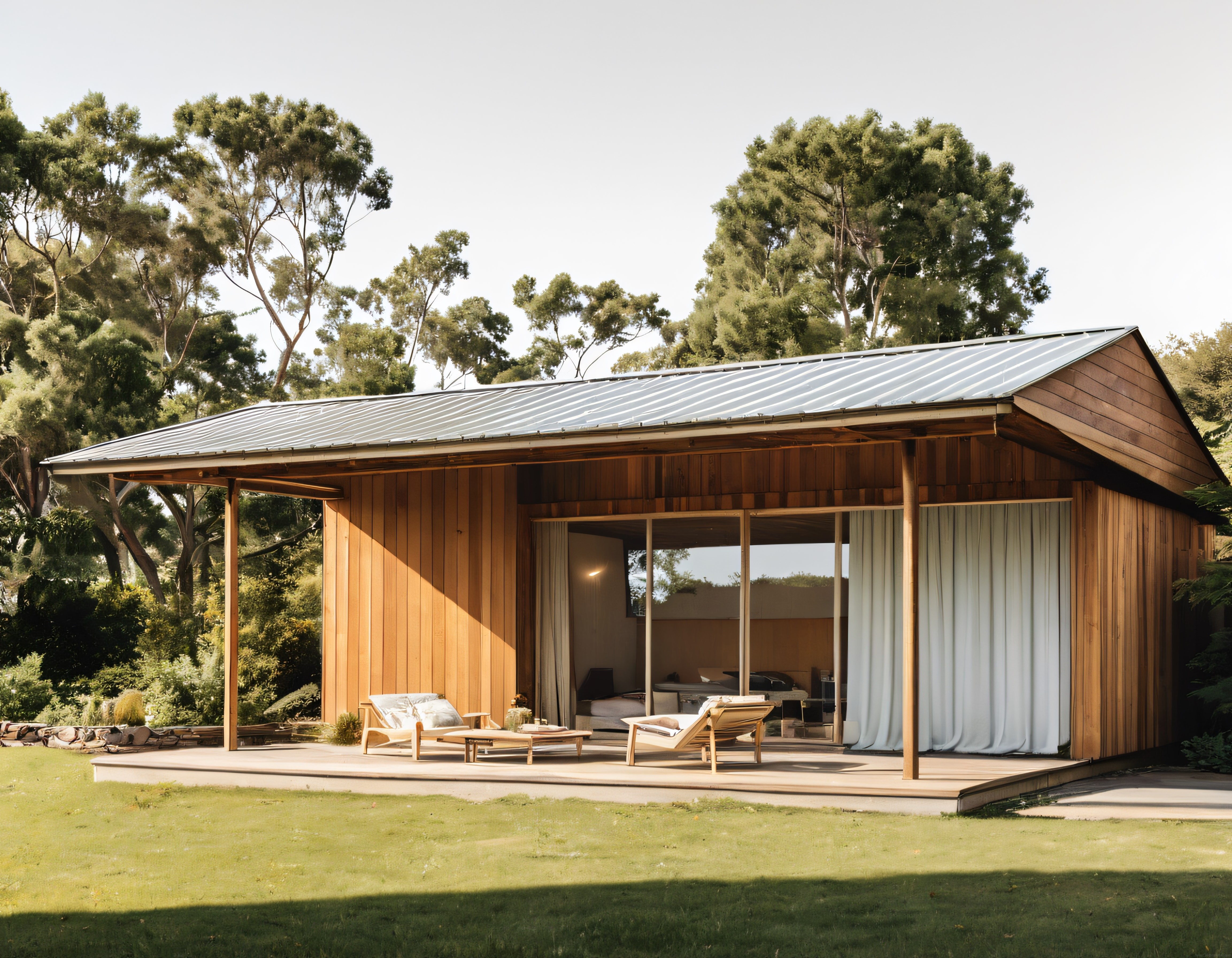Doğa İçinde Ahşap Detaylı Modern Kır Evi ve Huzurlu Veranda Manzarası