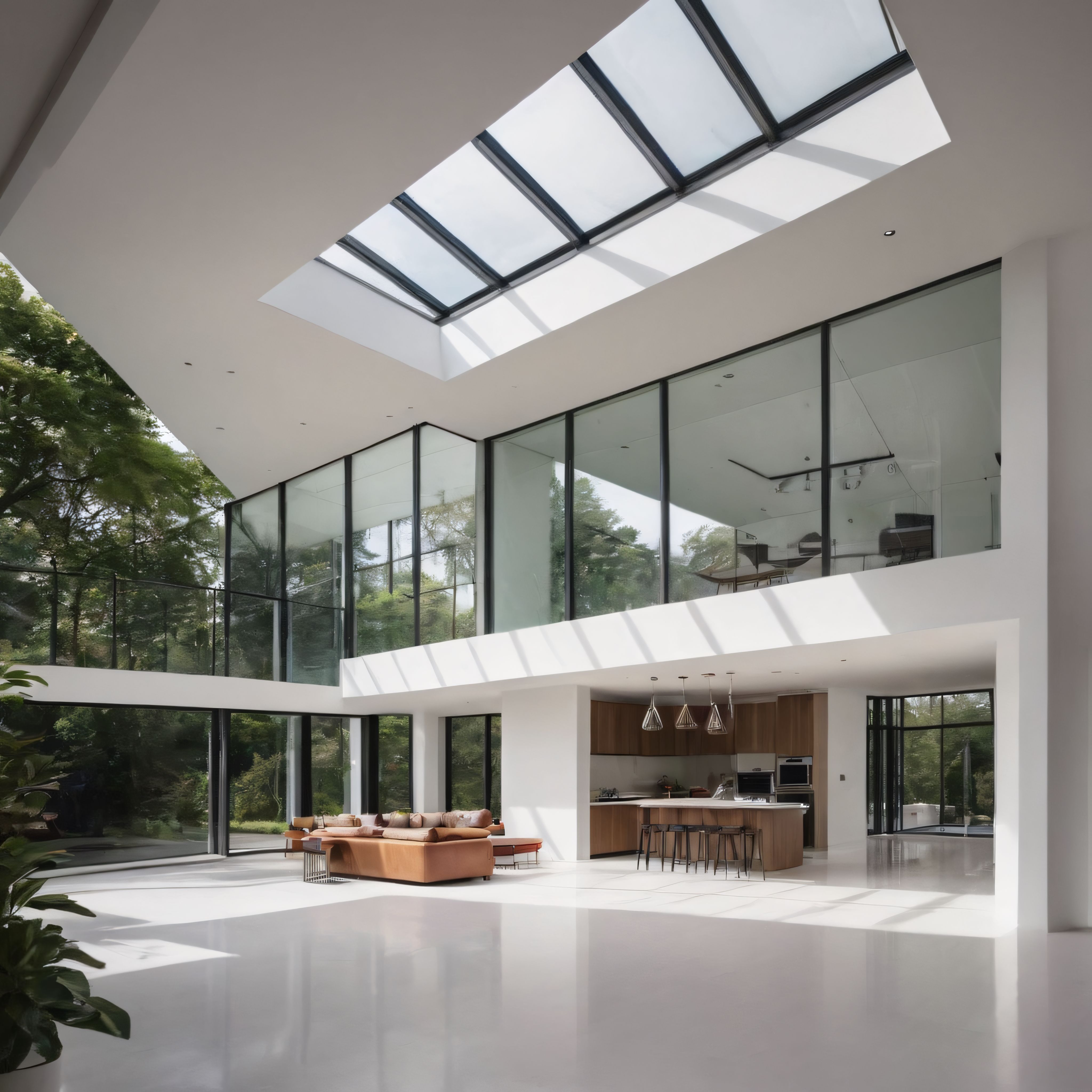 Doğa İçinde Cam Cepheli Lüks Çift Katlı Modern Villa İç Mekan Tasarımı