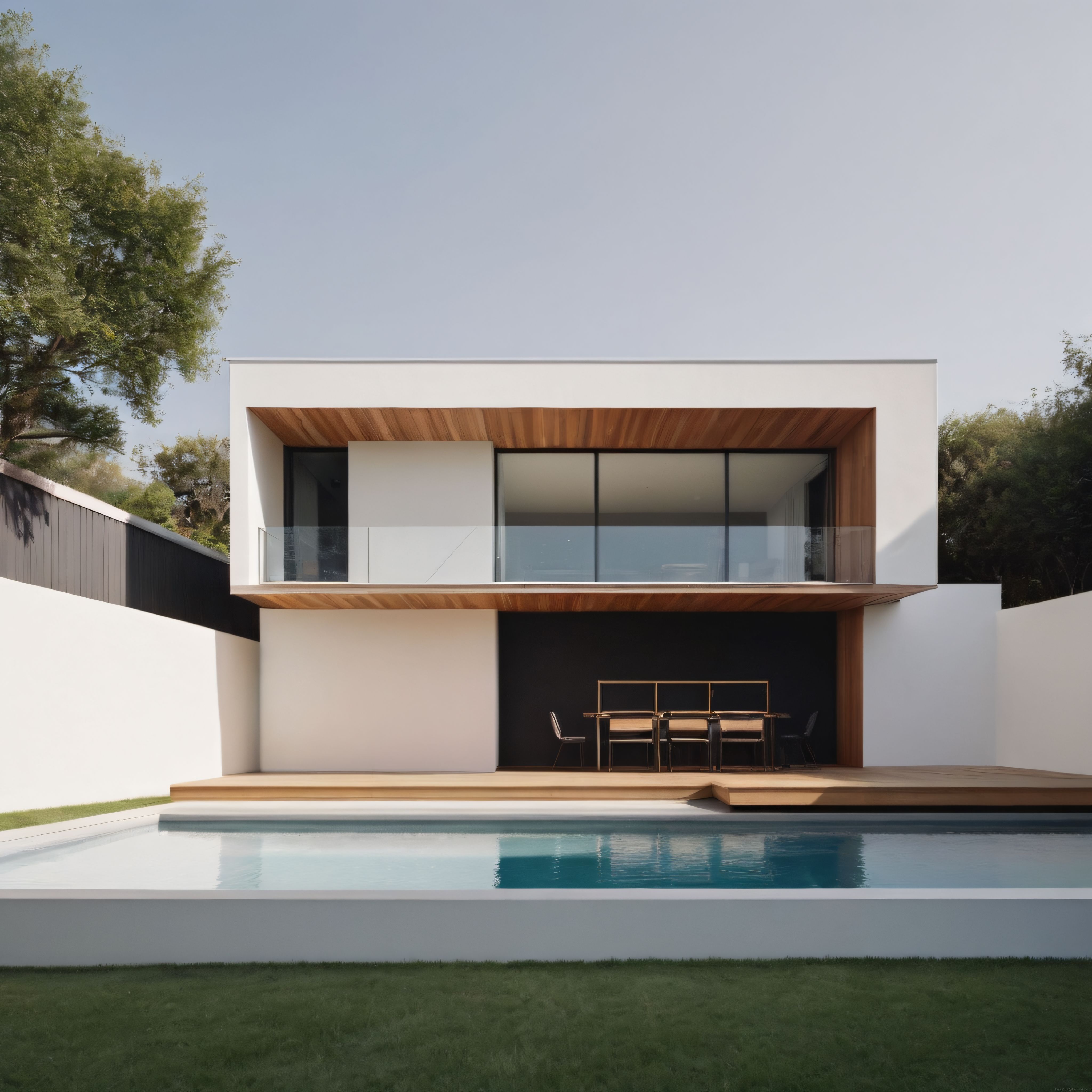 Doğa içinde huzurlu havuzlu modern villa ve minimalist bahçe tasarımı
