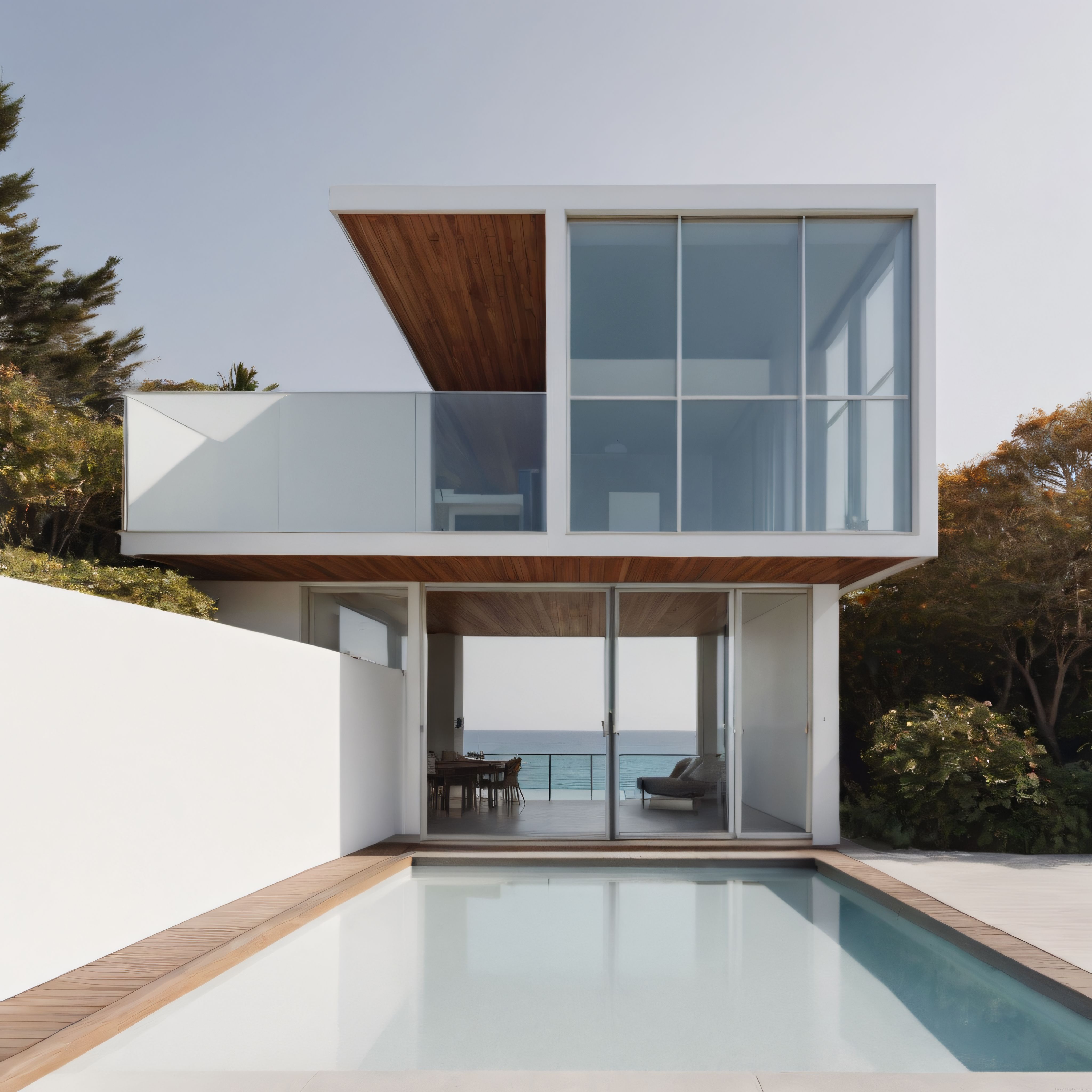 Doğa İçinde Minimalist Modern Ev, Havuz ve Panoramik Deniz Manzarası