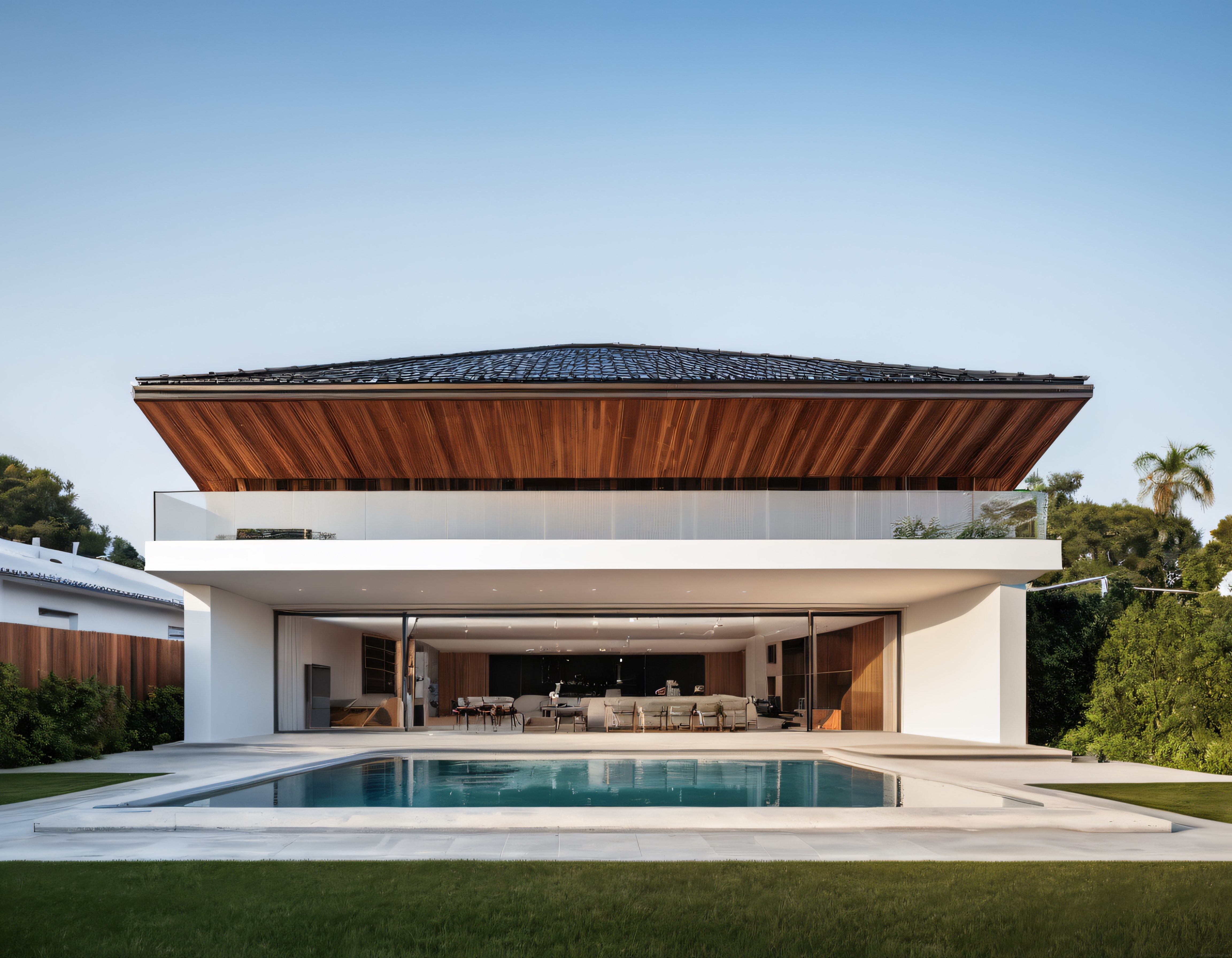 Doğa İçinde Modern Ahşap ve Cam Detaylı Lüks Havuzlu Villa Tasarımı