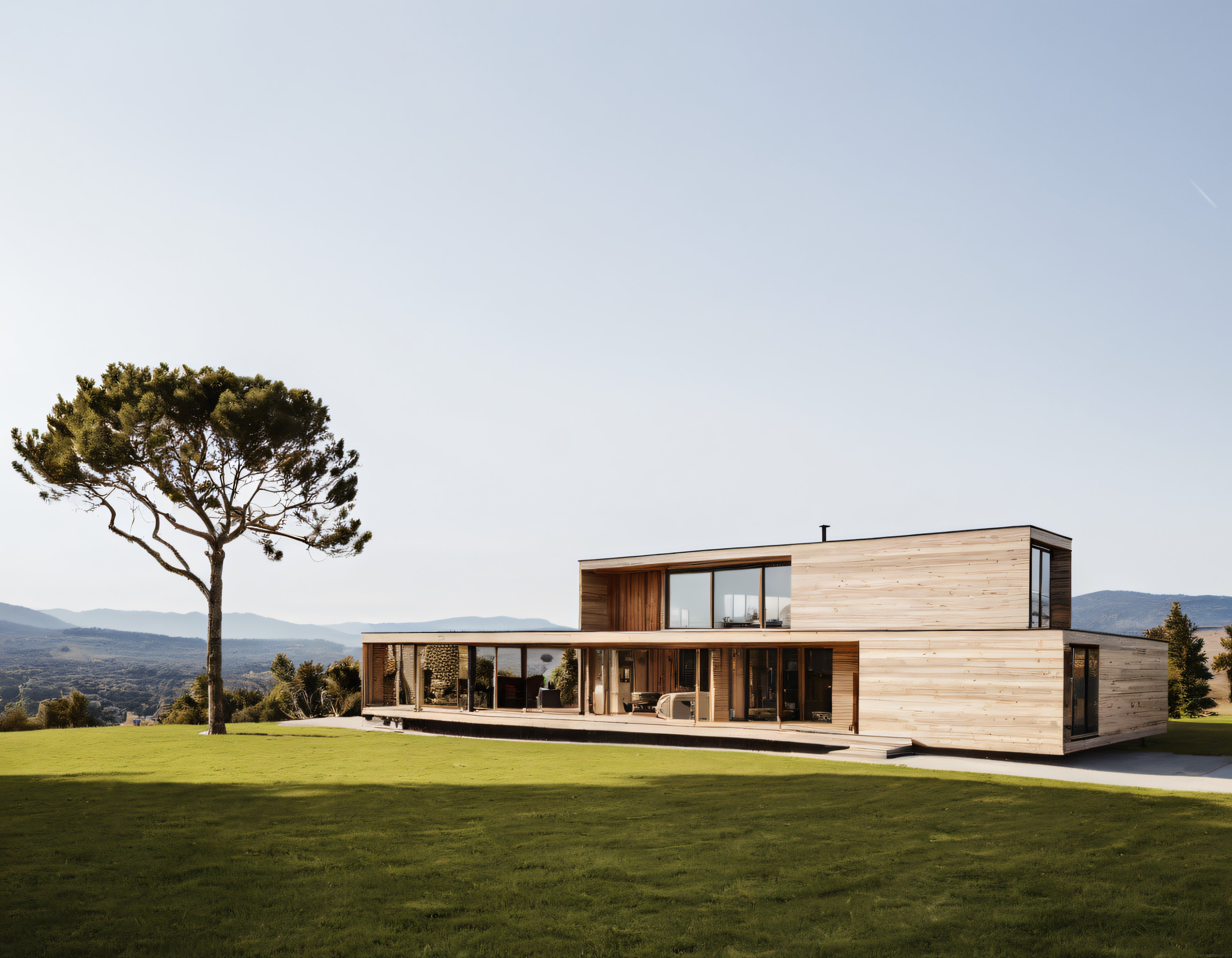 Doğa İçinde Modern Ahşap Villa: Sürdürülebilir Mimari, Geniş Cam Cephe ve Dağ Manzarası