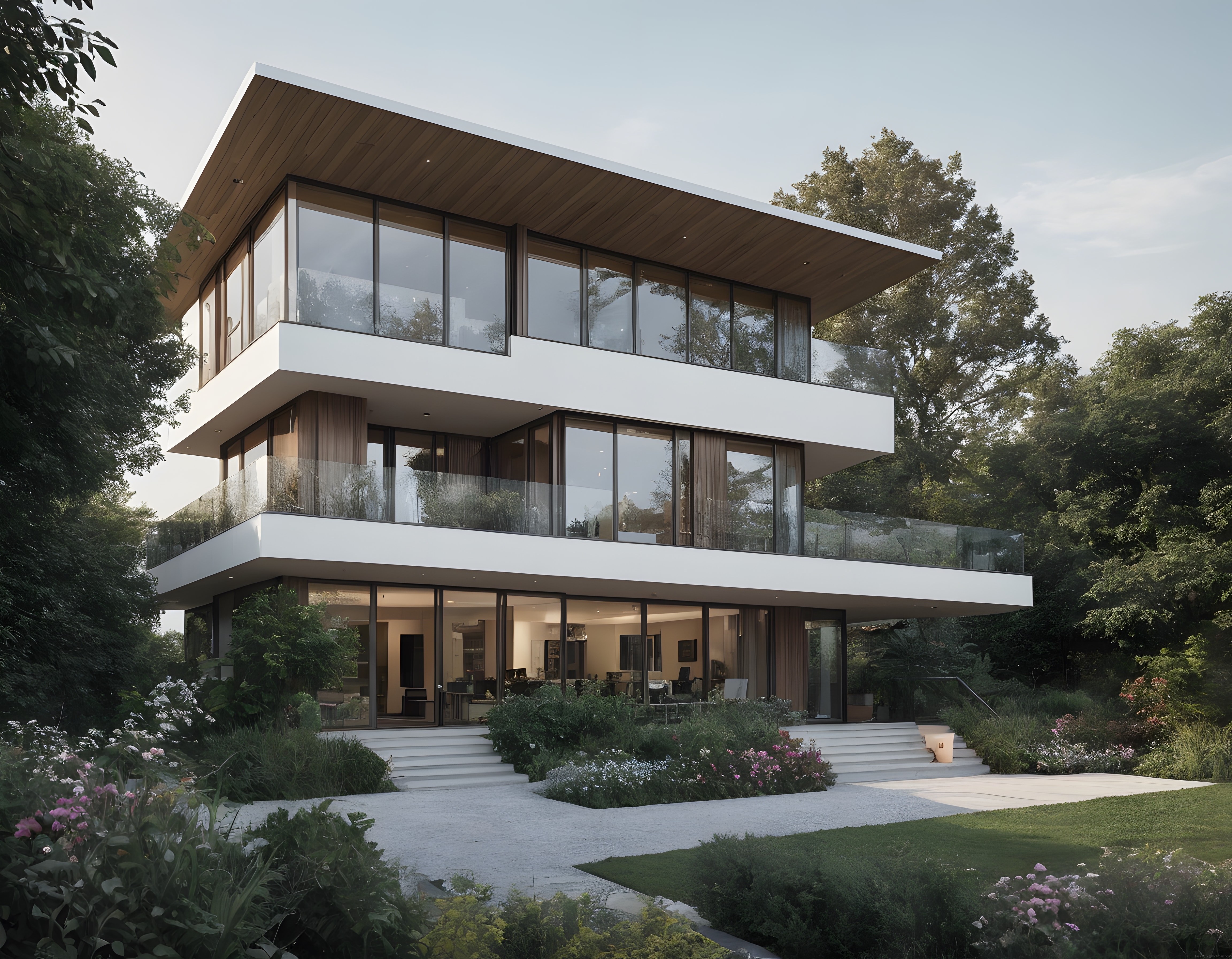 Doğa İçinde Modern Cam ve Ahşap Detaylı Lüks Villa Tasarımı