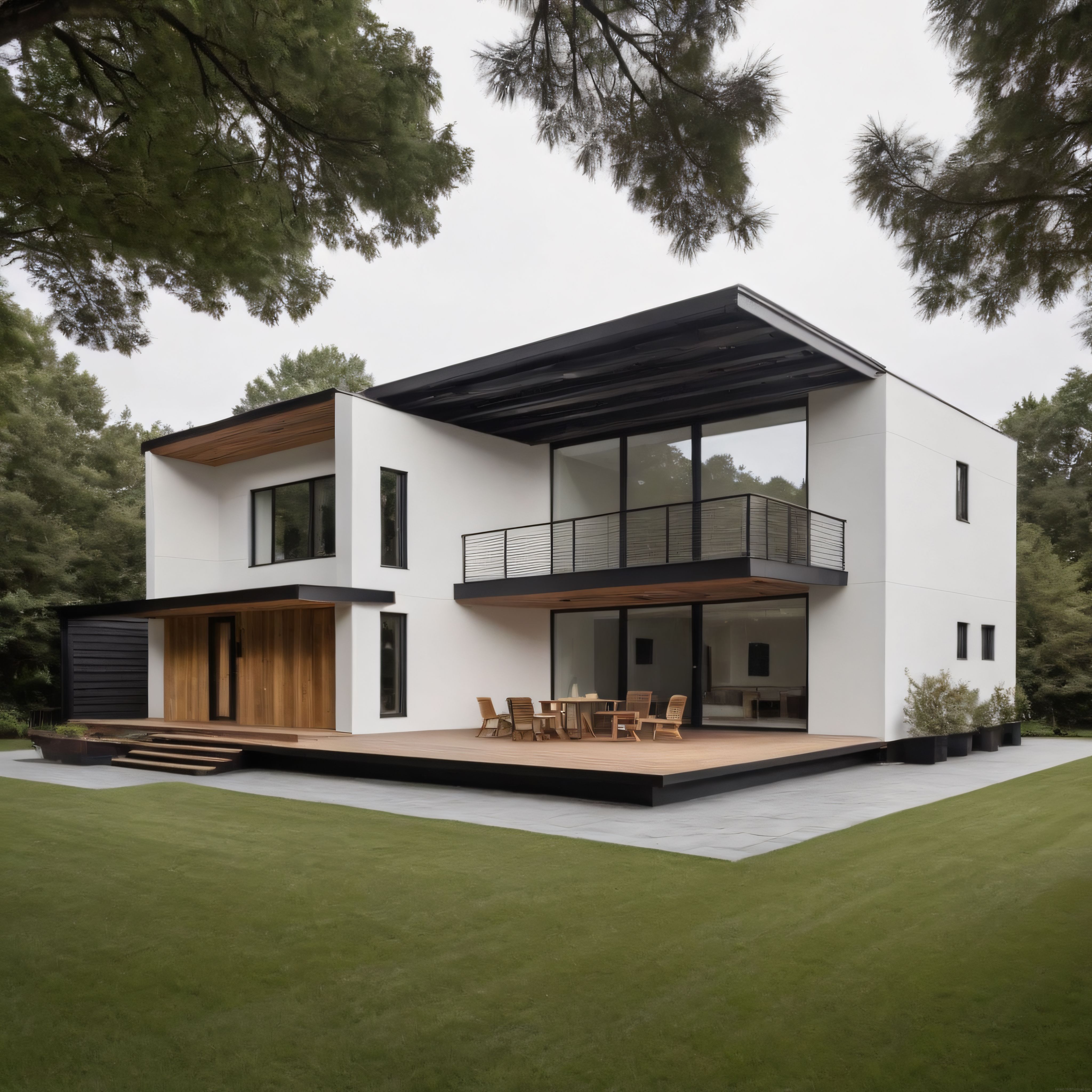 Doğa İçinde Modern Minimalist Ev: Çağdaş Mimari ve Ahşap Teras Detayları