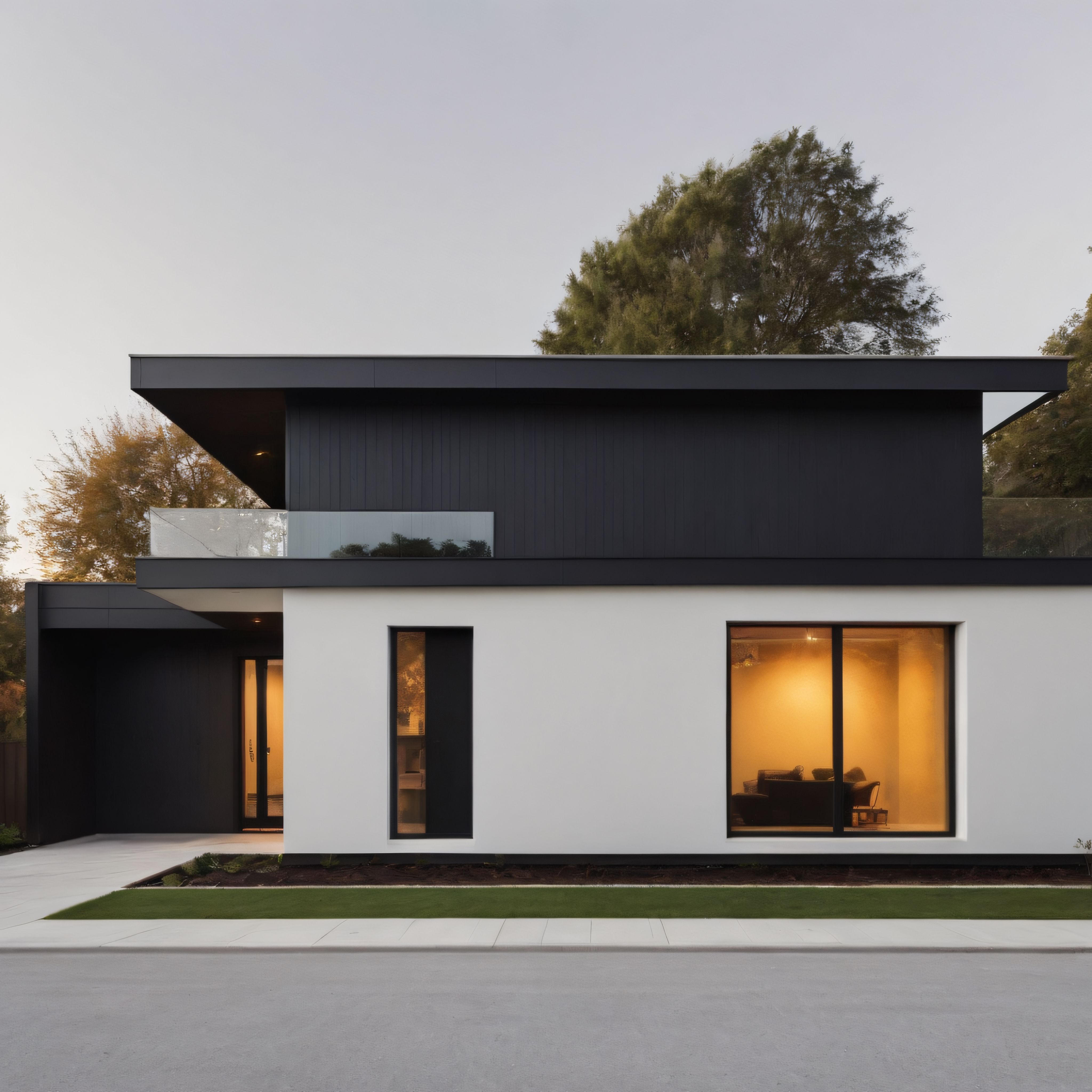Doğa İçinde Modern Minimalist Ev ve Akşam Üzeri Huzurlu Atmosfer