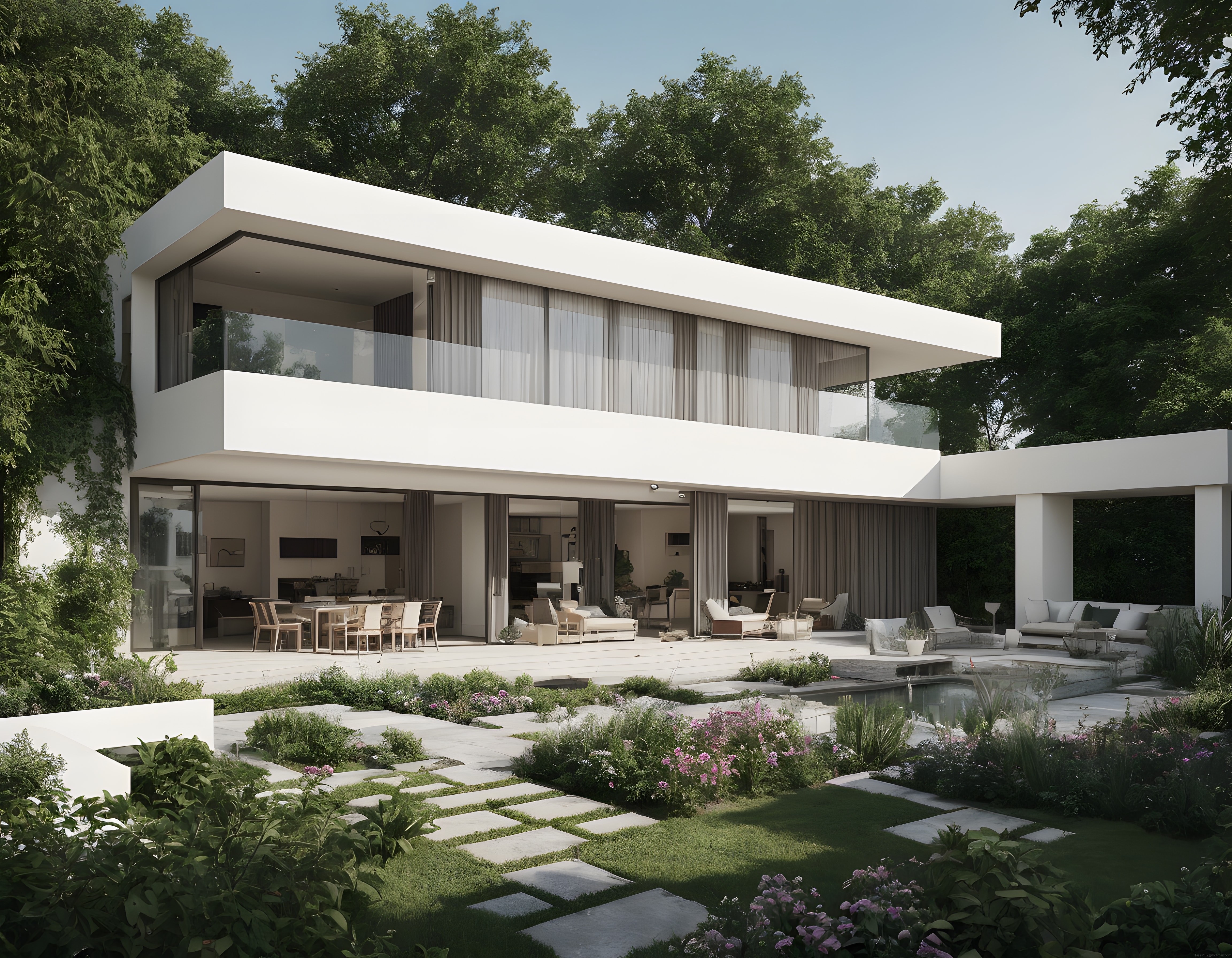 Doğa İçinde Modern Minimalist Villa: Beyaz Cepheli ve Havuzlu Lüks Konut Tasarımı