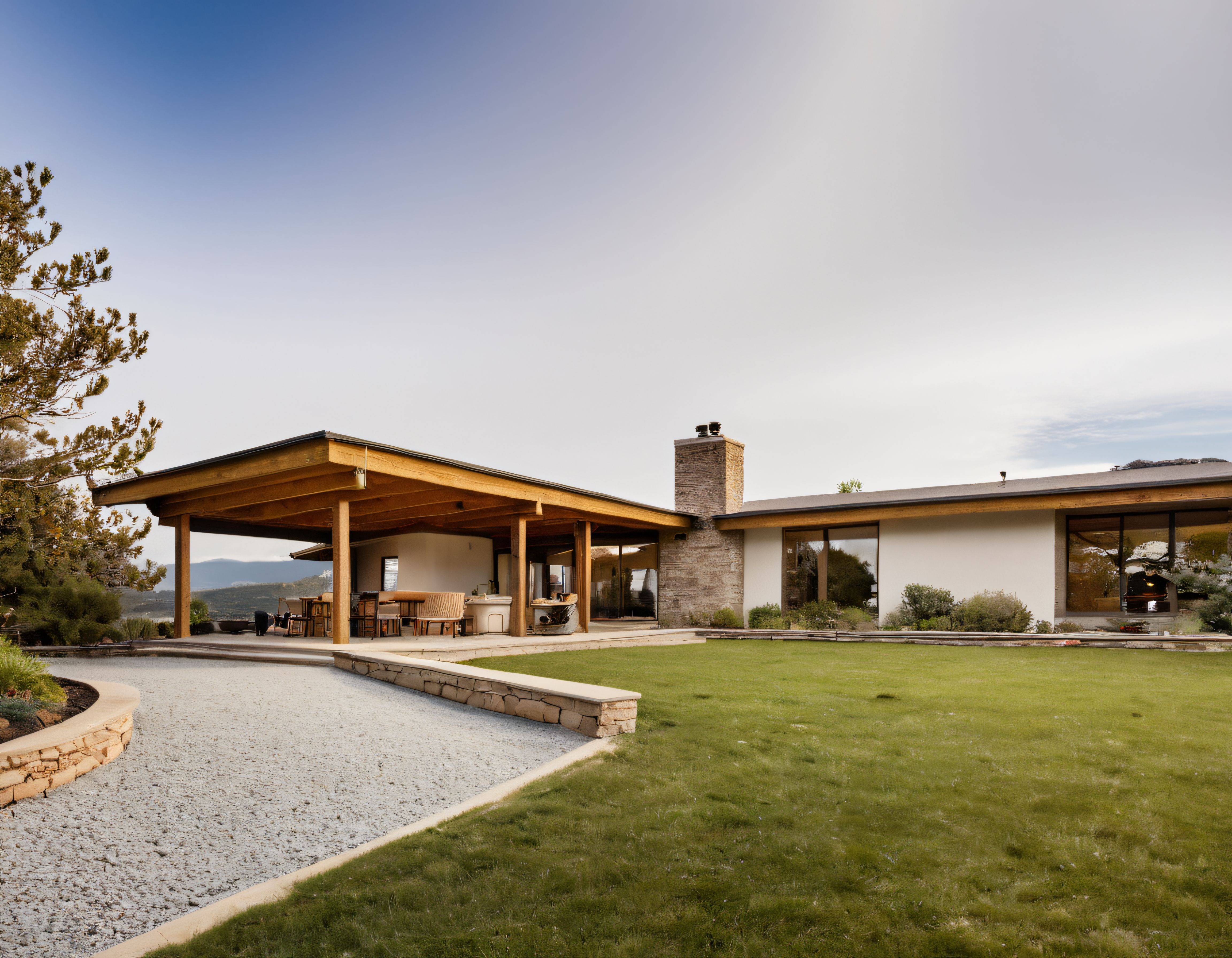 Doğa İçinde Modern Villa: Taş Şömine ve Ahşap Verandaya Sahip Lüks Konut