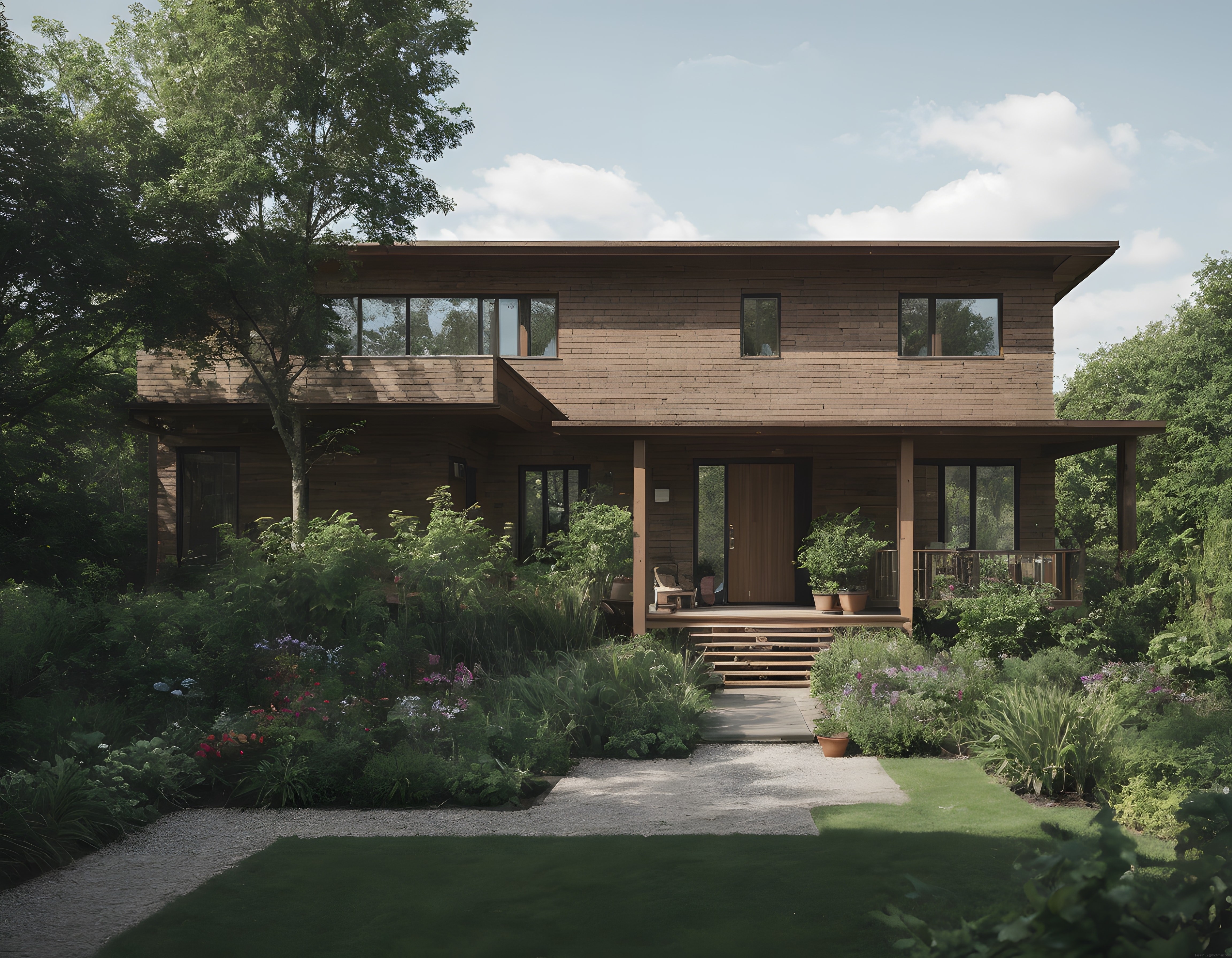 Doğa İçinde Sıcak Tonlarda Modern Ahşap Villa ve Sürdürülebilir Peyzaj Tasarımı