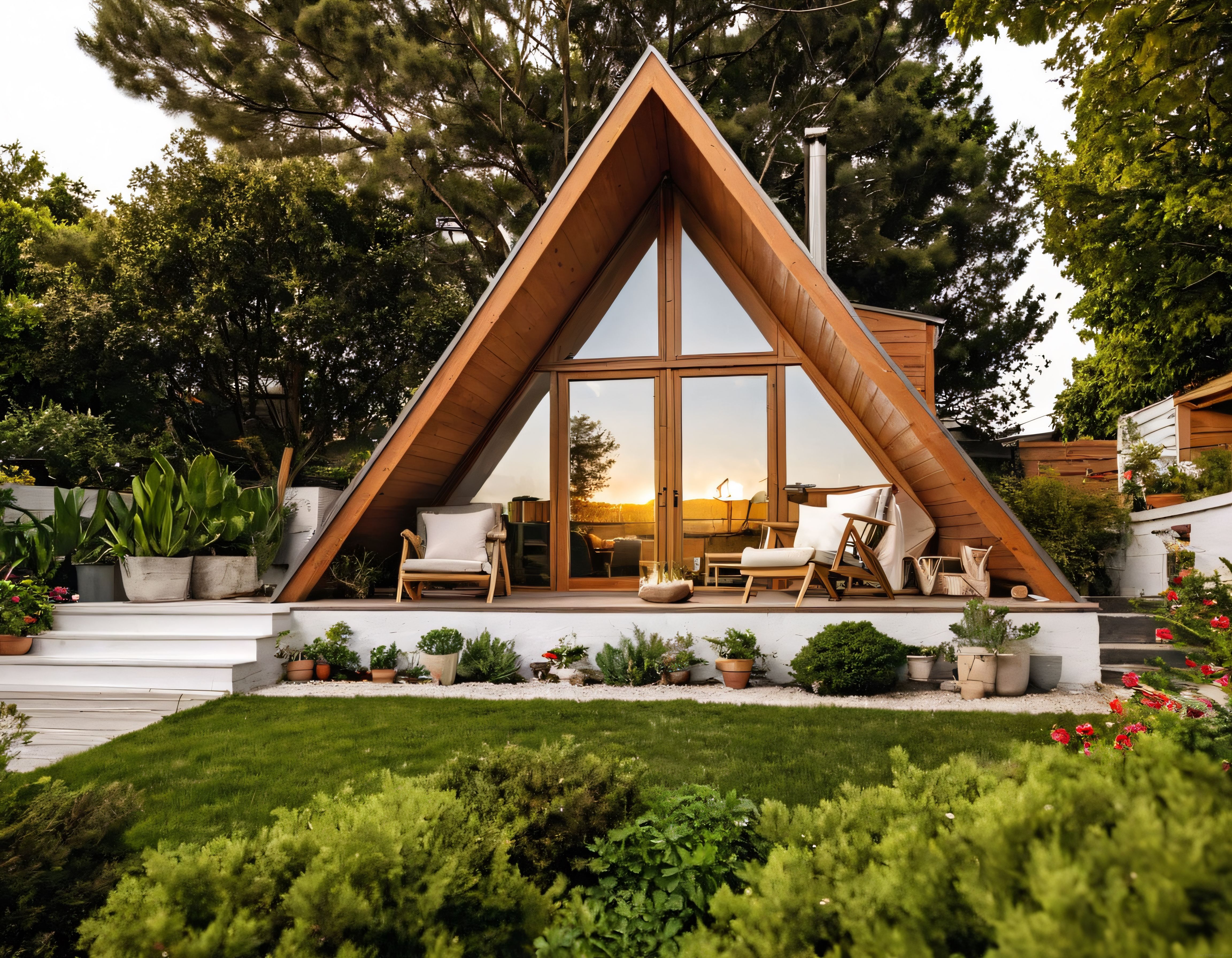 Doğa İle İç İçe A-Frame Ahşap Kulübe ve Huzurlu Bahçe Manzarası