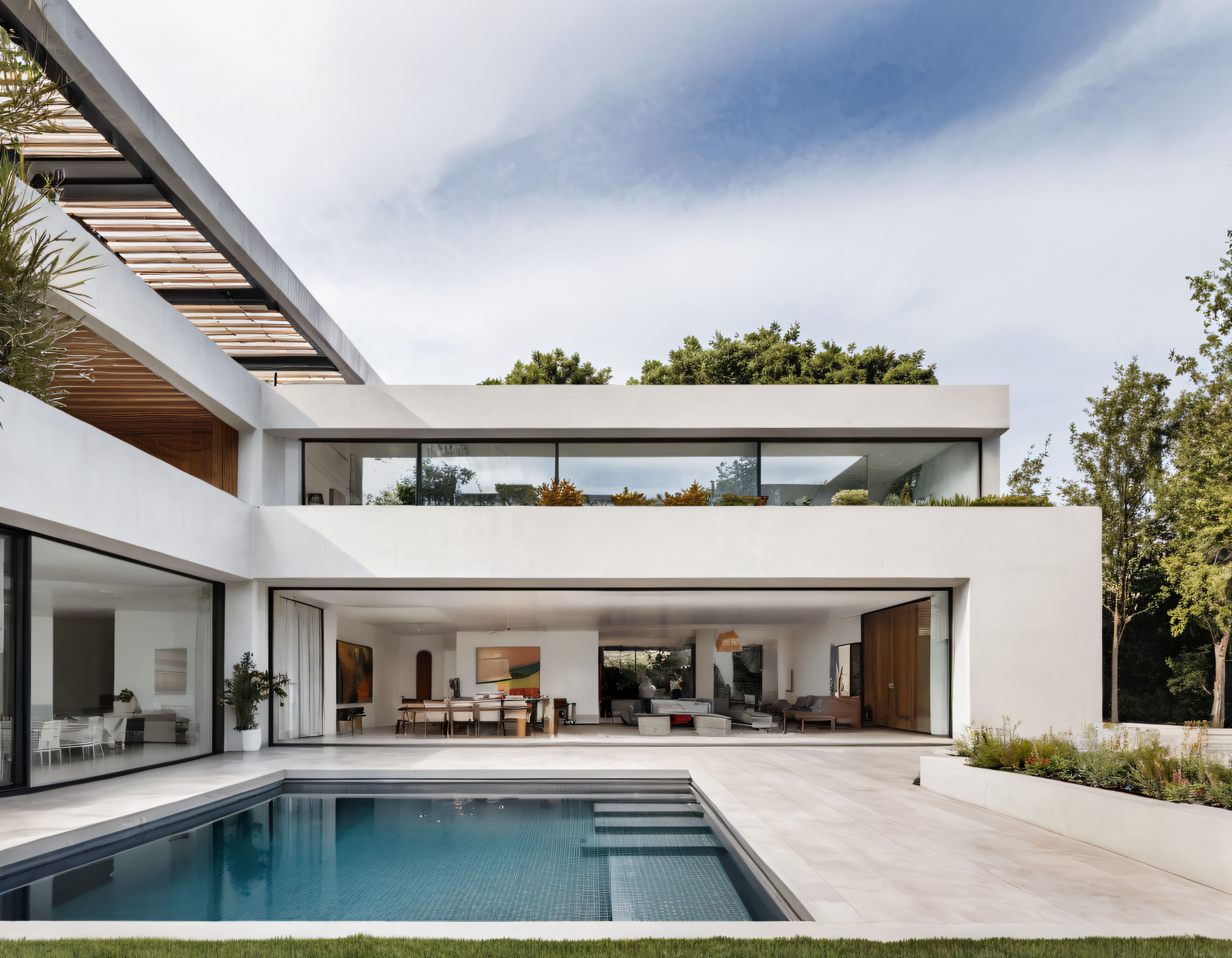 Doğa ile İç İçe Cam Cepheli Modern Villa ve Lüks Yüzme Havuz Tasarımı