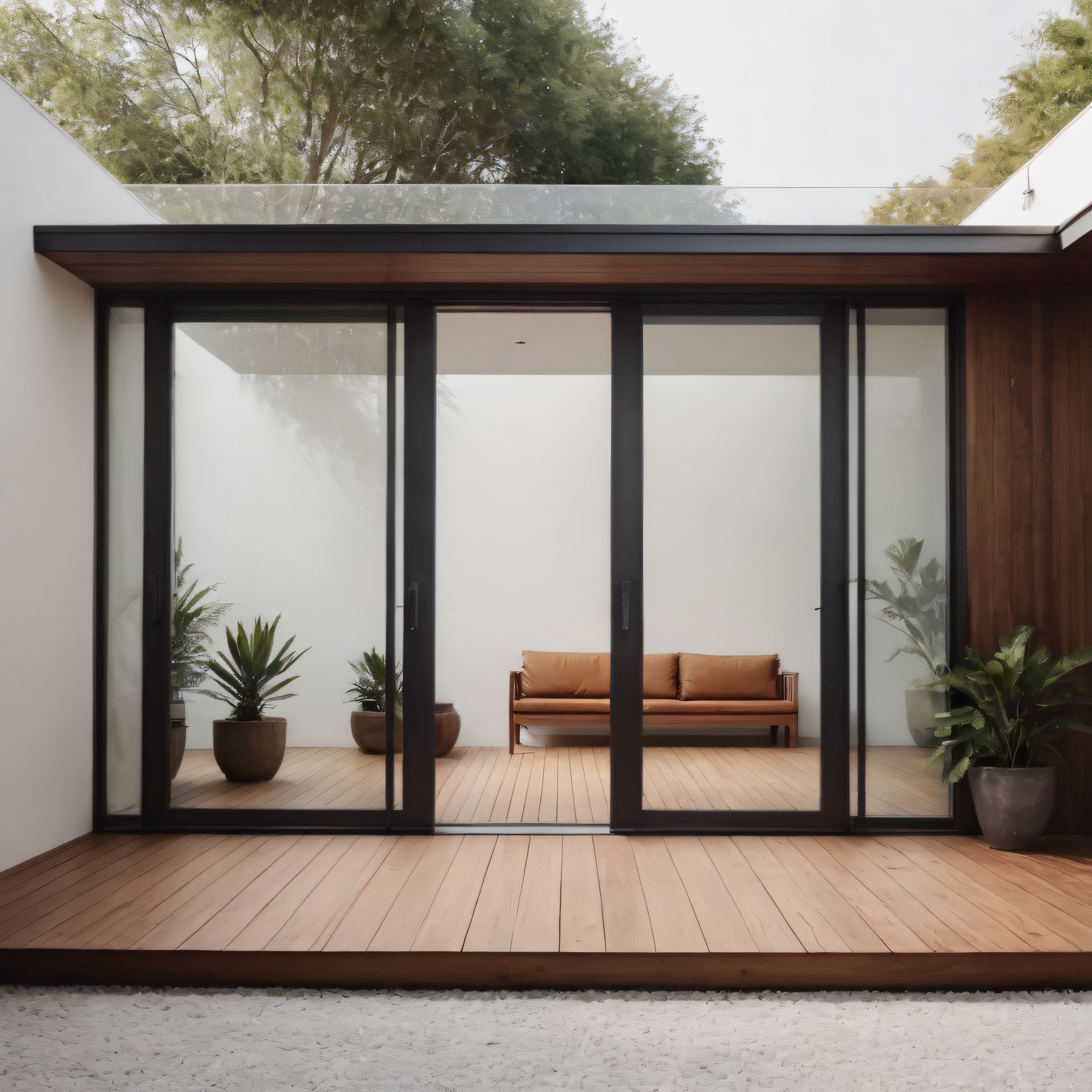 Doğa İle İç İçe Geçmiş Modern Cam Duvarlı ve Ahşap Teraslı Lüks Villa
