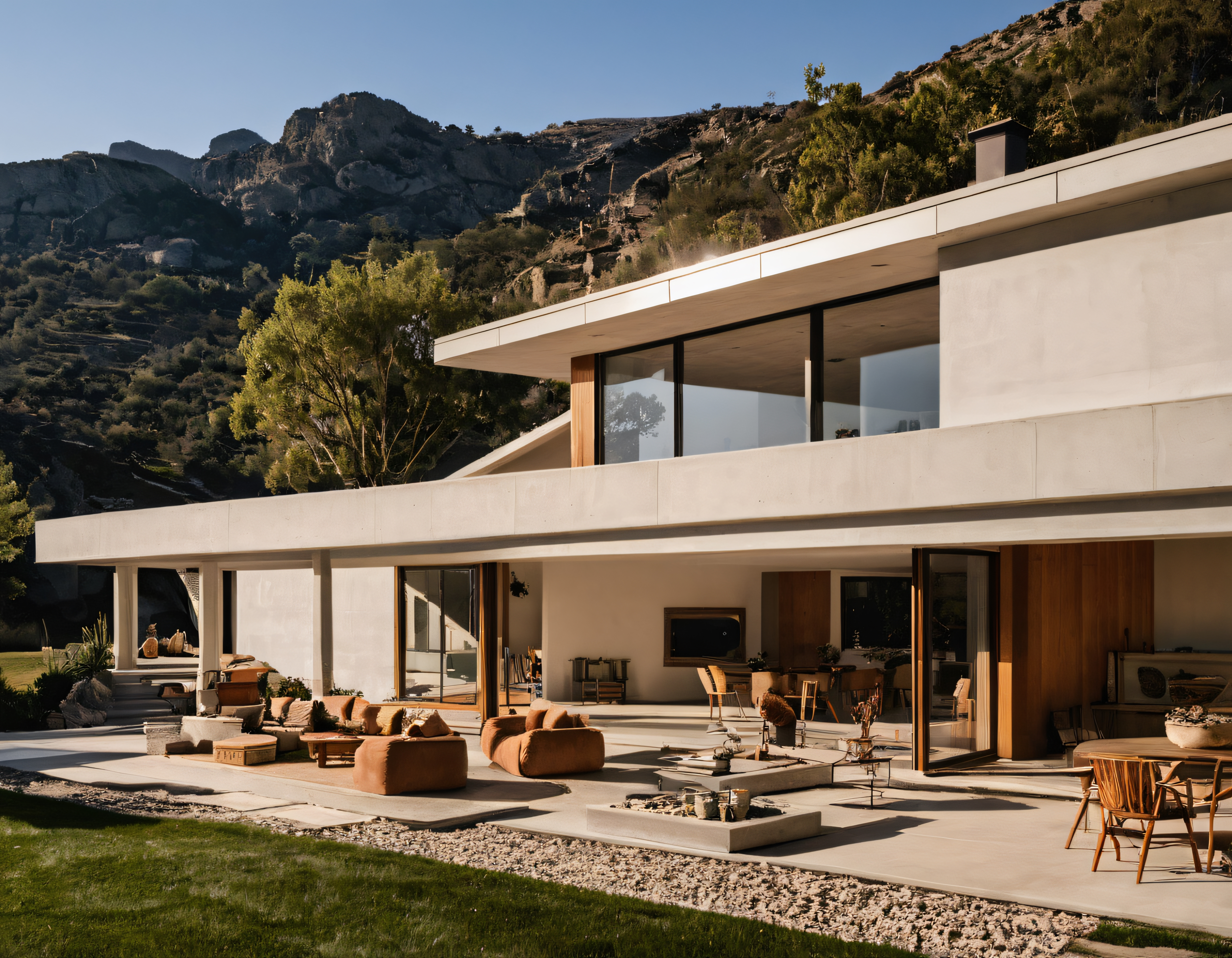 Doğa ile iç içe modern mimari: Dağ eteklerinde lüks villa ve teras tasarımı