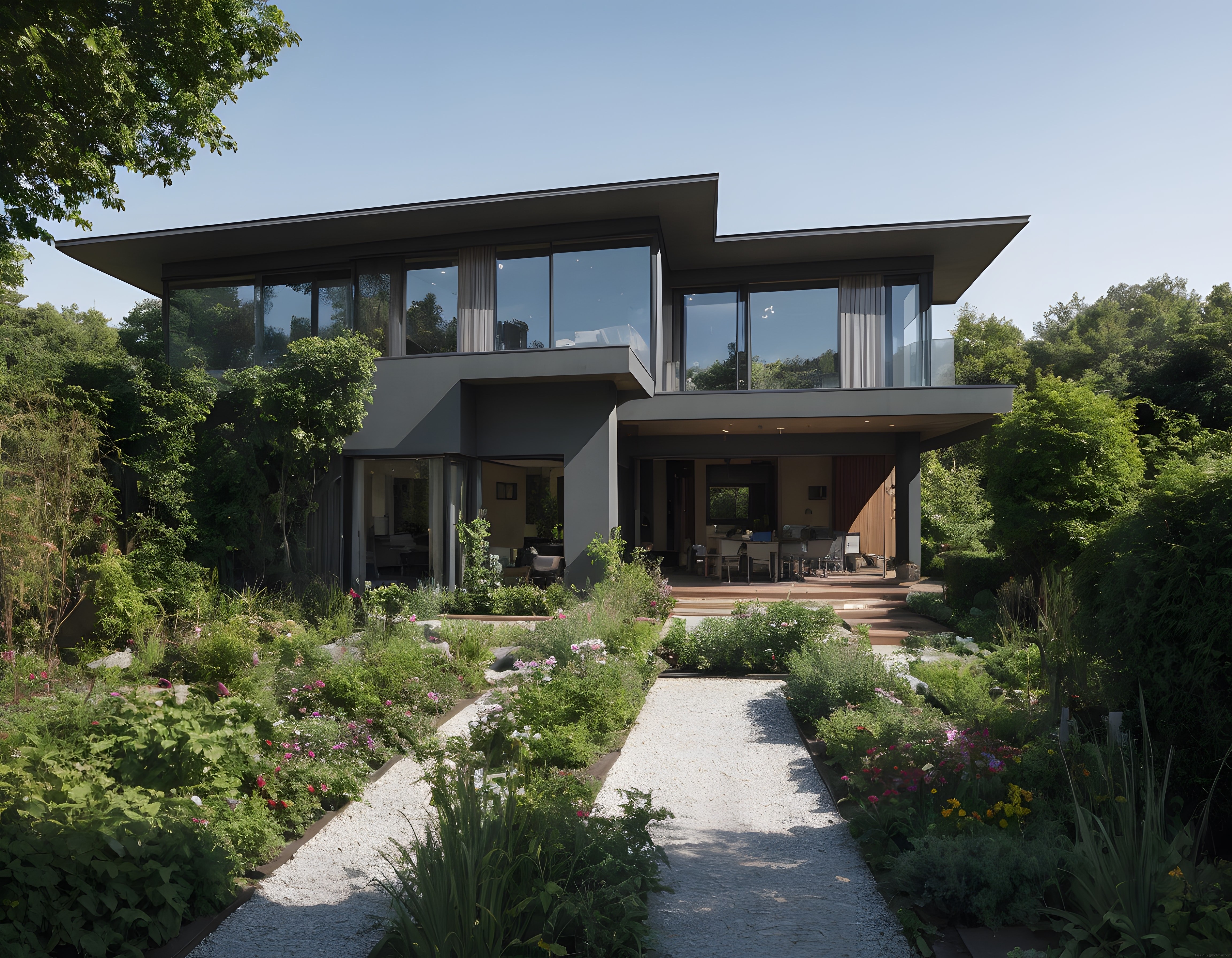Doğa ile İç İçe Modern Villa: Geniş Cam Cephe ve Organik Bahçe Tasarımı