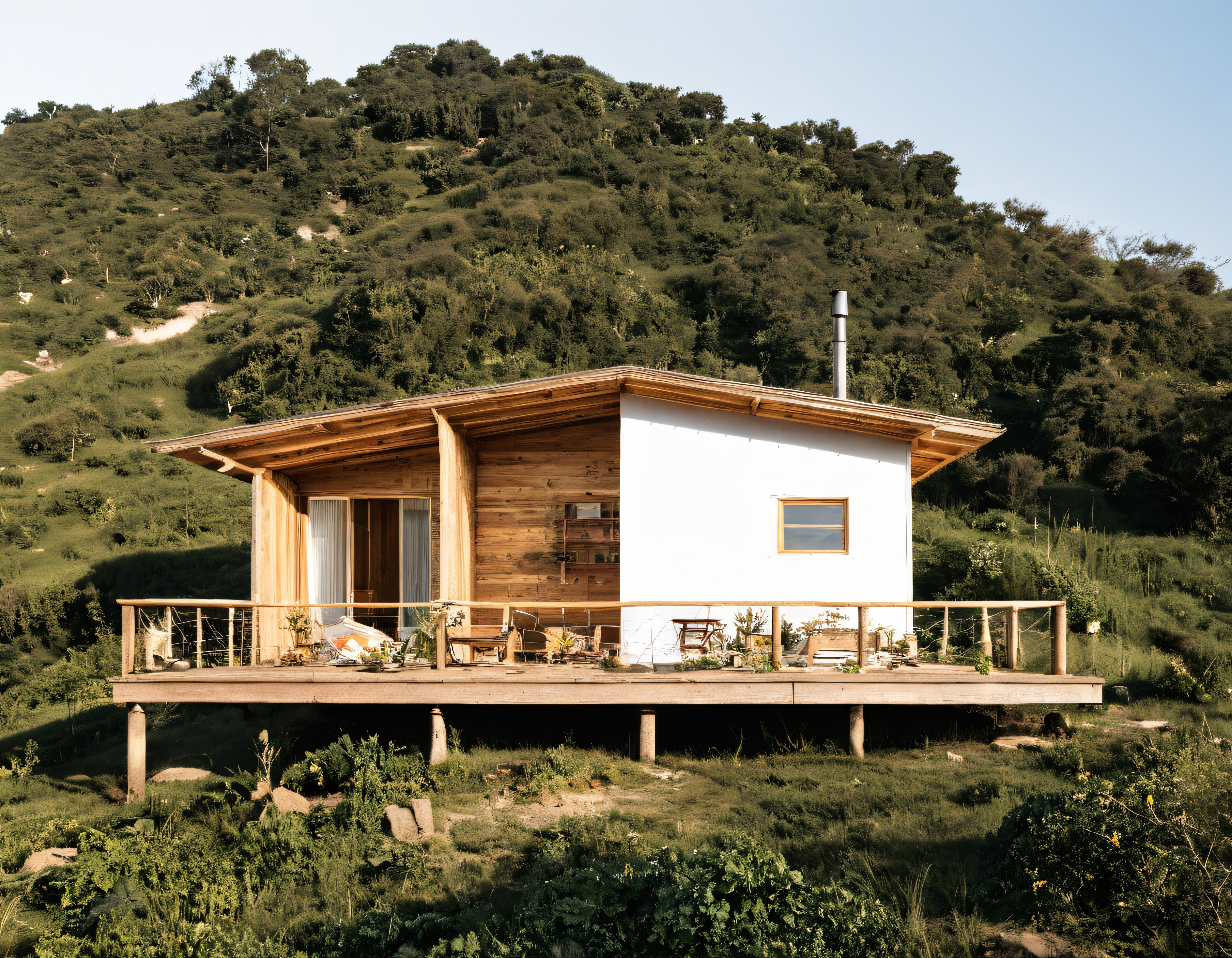 Doğa ile İç İçe: Teraslı Modern Ahşap Dağ Evi ve Yeşil Orman Manzarası