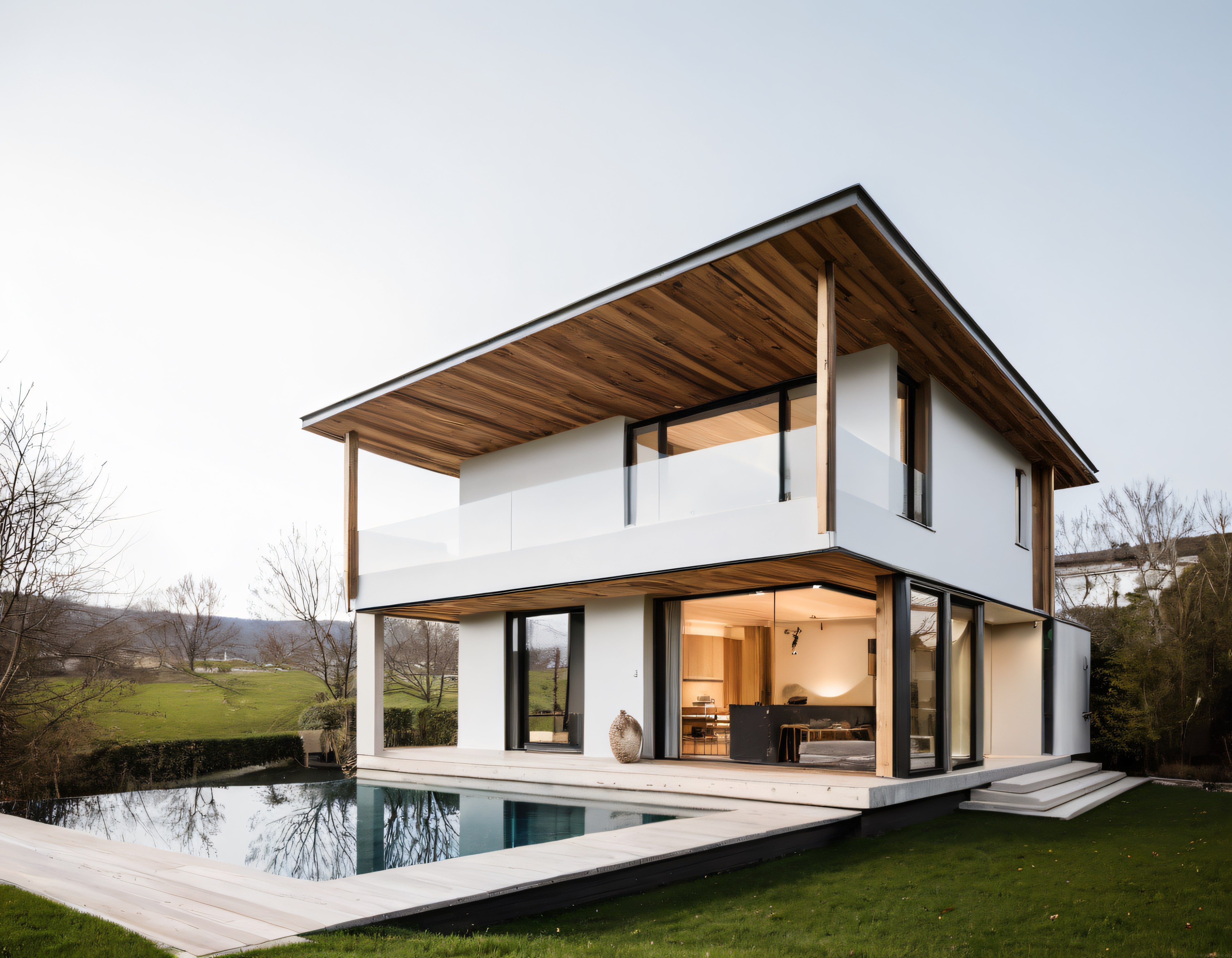 Doğada Huzurlu ve Işık Oyunlarıyla Modern Mimari Villa Konsepti