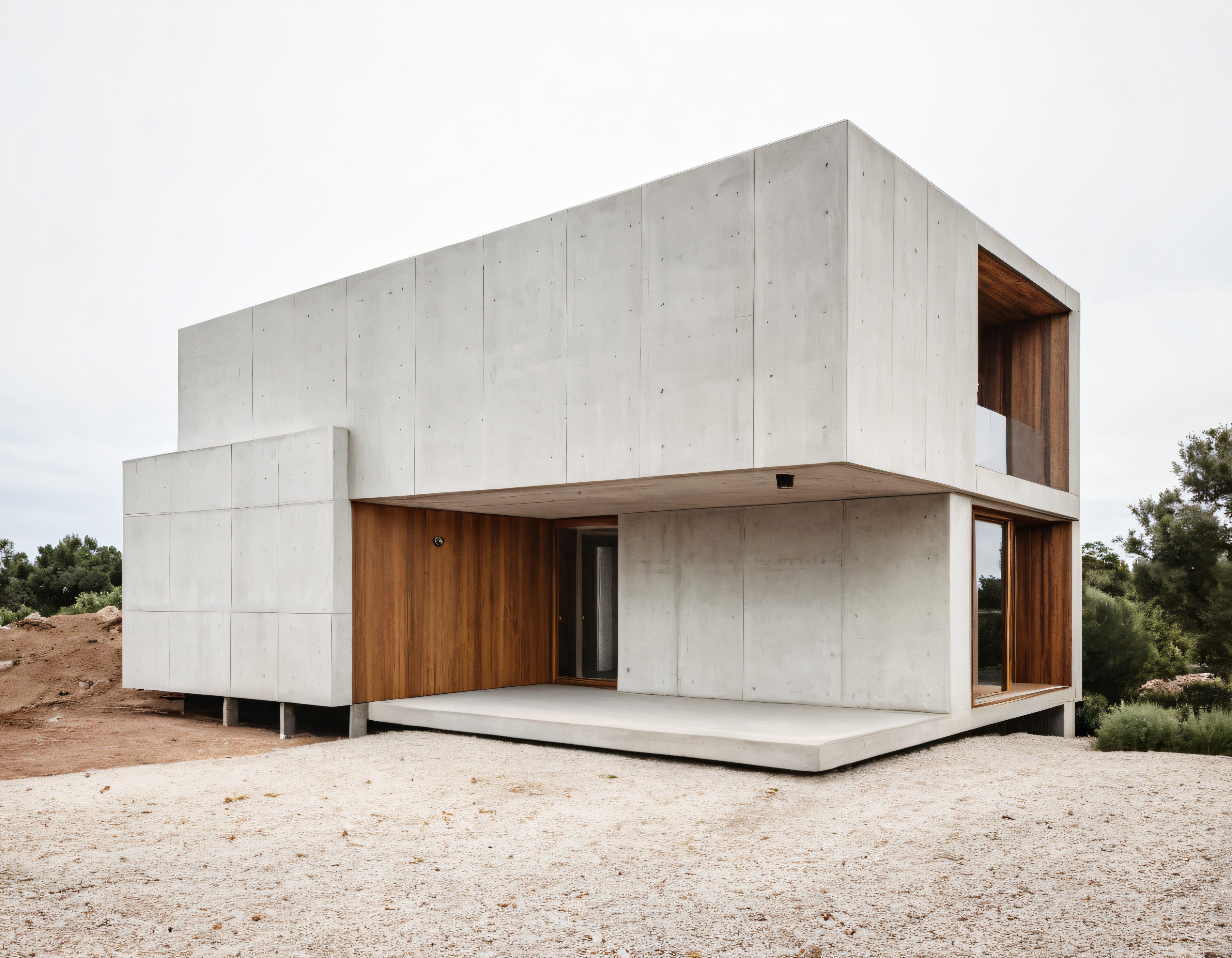 Doğada Yerleşik Minimalist Beton ve Ahşap Detaylı Modern Villa Tasarımı
