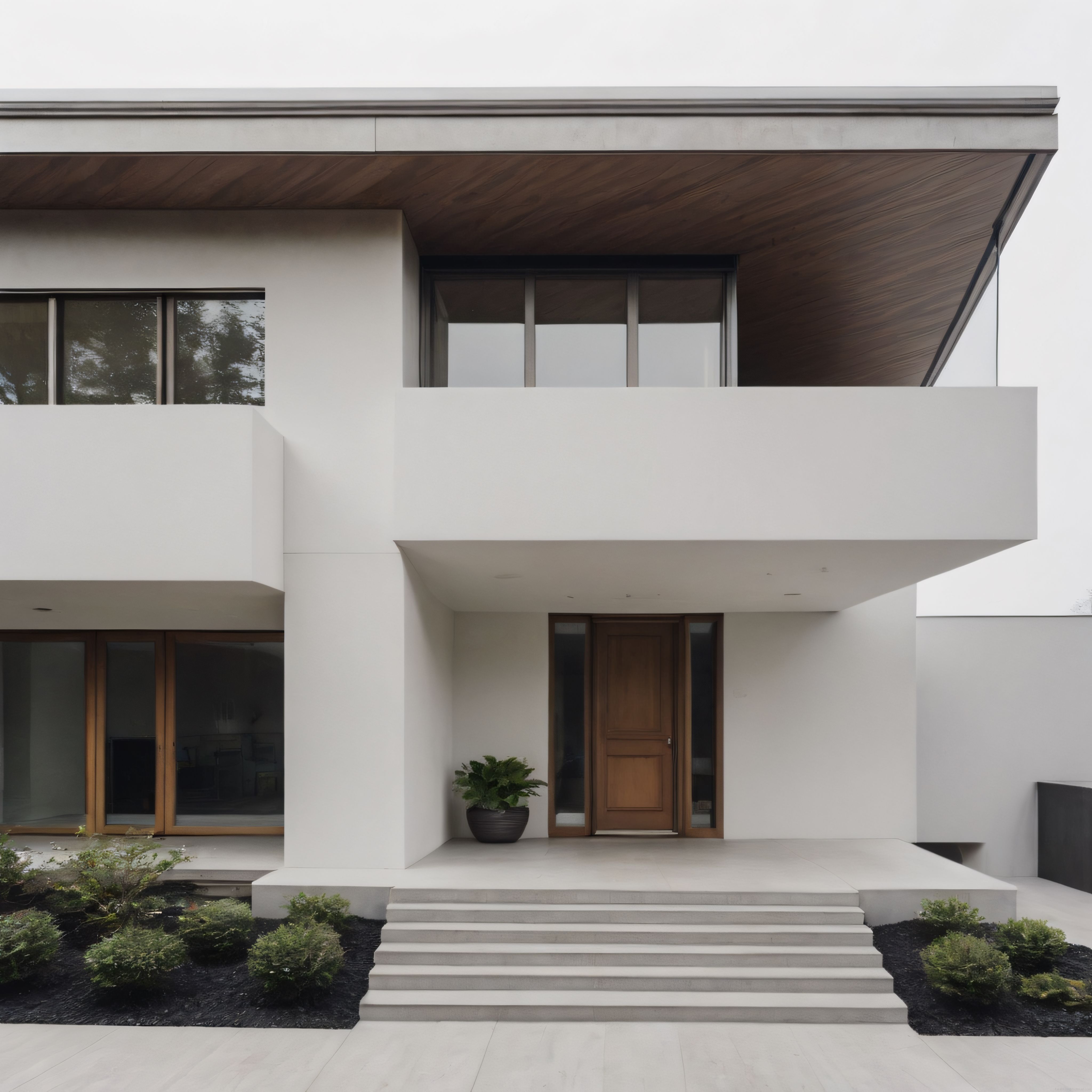 Doğal Ahşap Detaylarla Tamamlanan Modern ve Minimalist Villa Cephesi