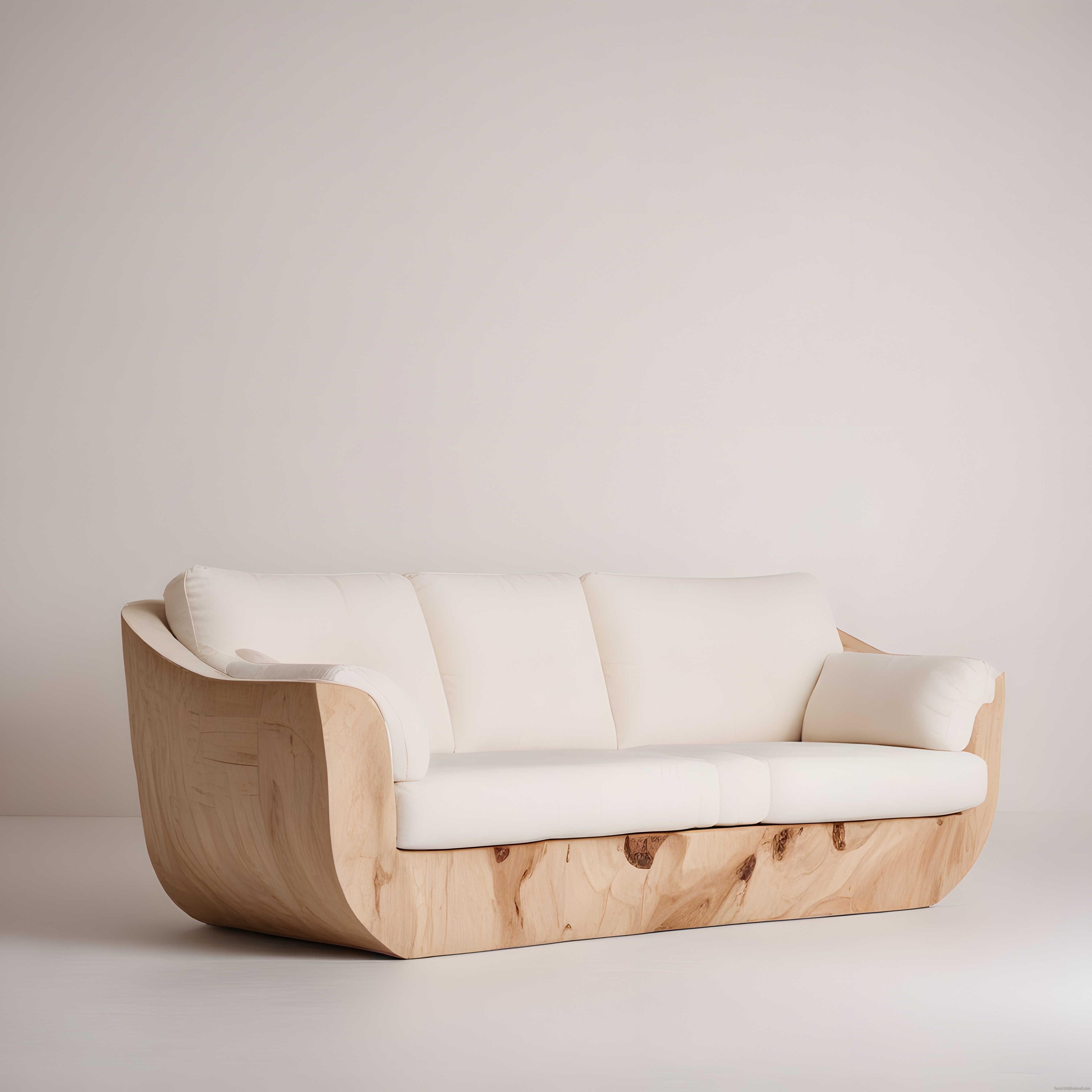 Doğal Ahşap Gövdeli Beyaz Mindere Sahip Modern Minimalist Kanepe Modeli