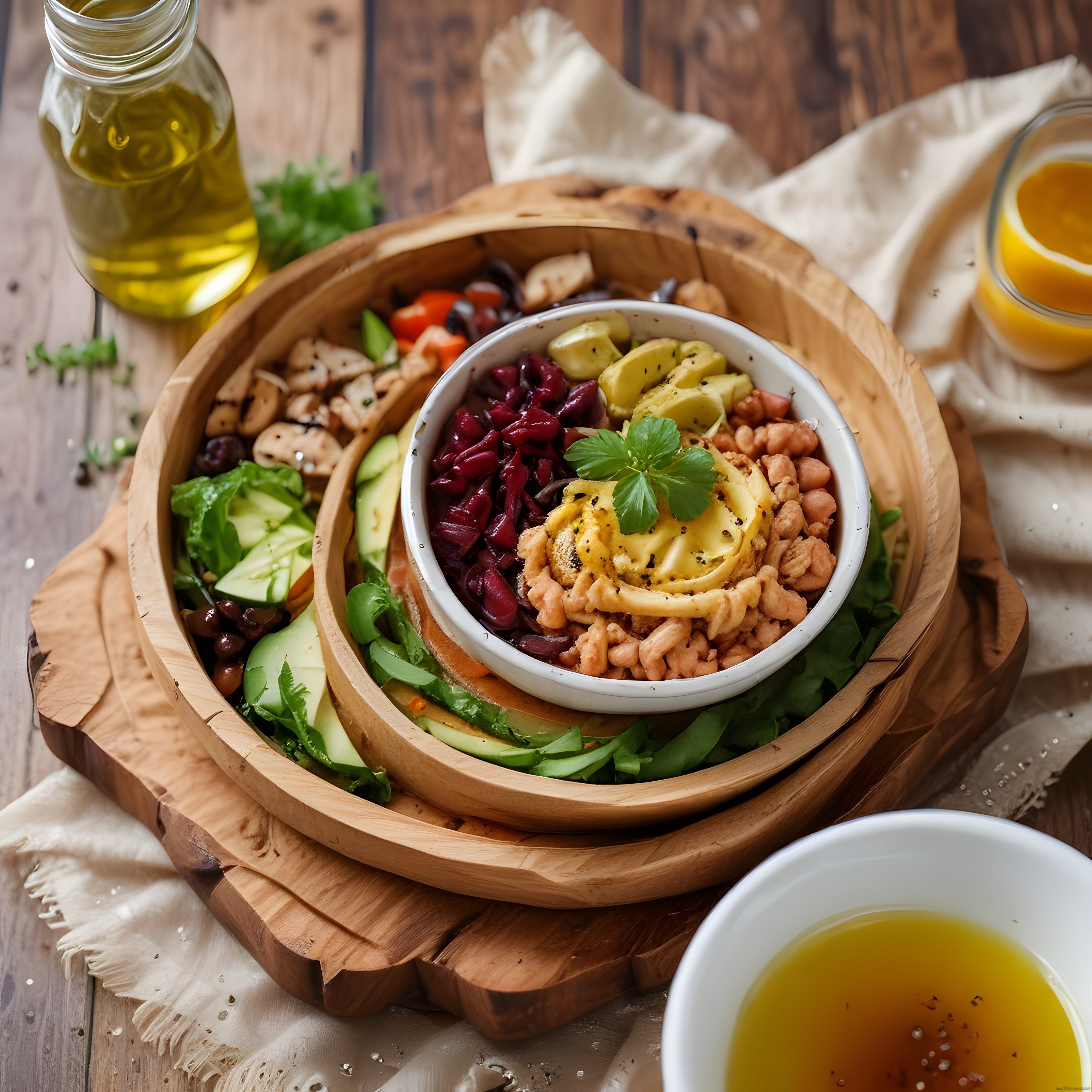 Doğal Ahşap Kasede Avokadolu ve Baklagilli Sağlıklı Buddha Bowl Sunumu