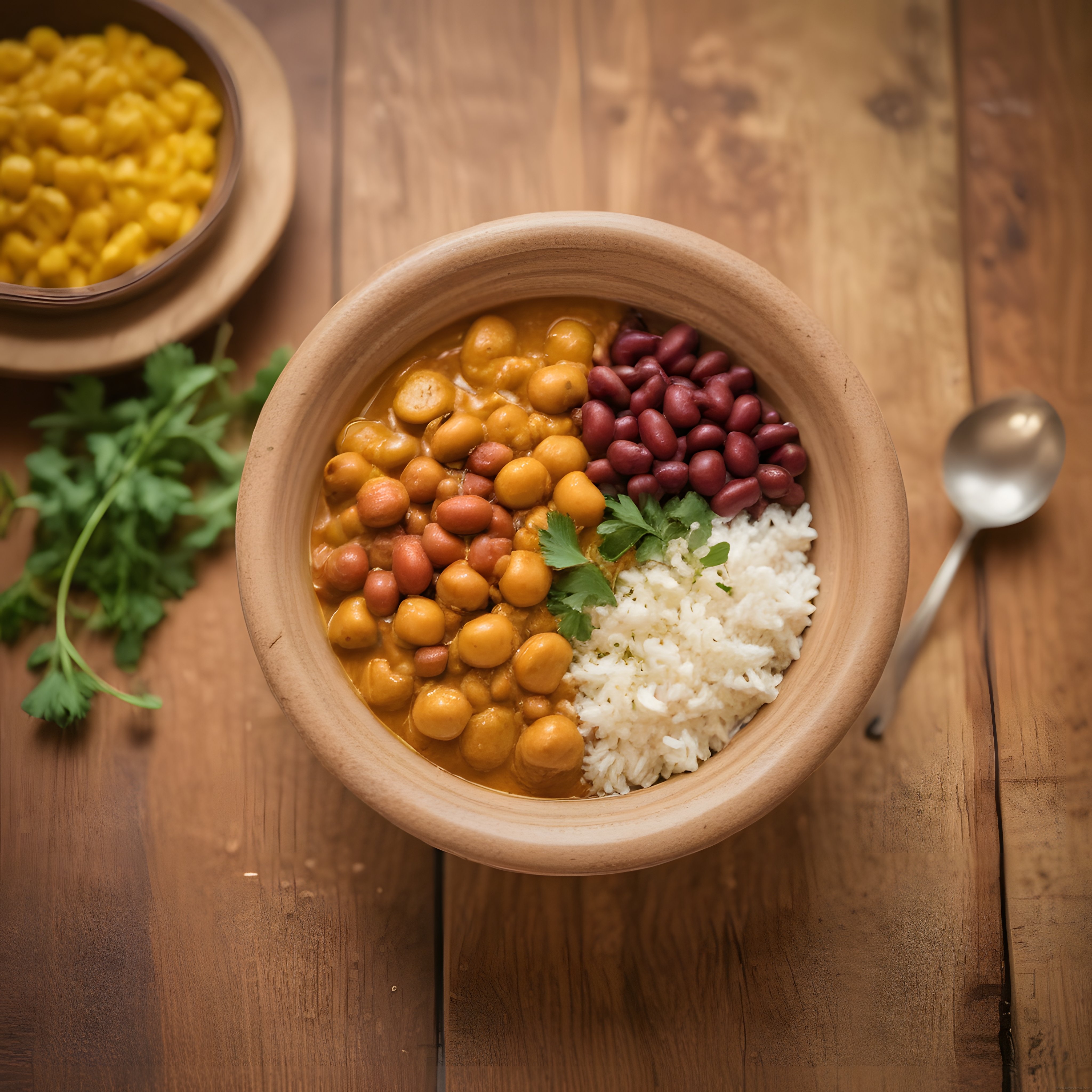 Doğal Ahşap Kasede Nohutlu Fasulyeli Sağlıklı Vegan Bowl Tarifi