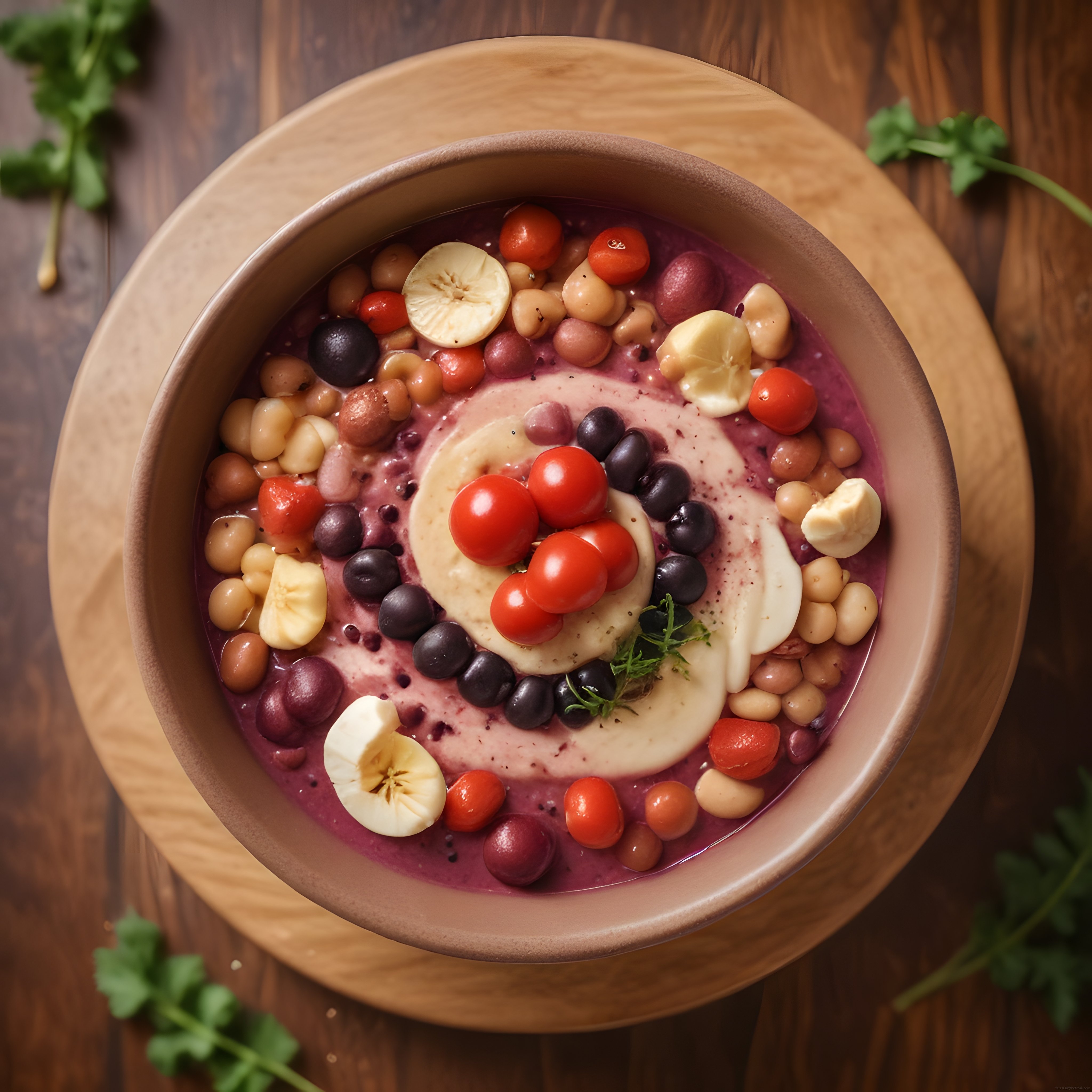 Doğal Ahşap Kasede Renkli Meyveli ve Baklagilli Sağlıklı Smoothie Bowl