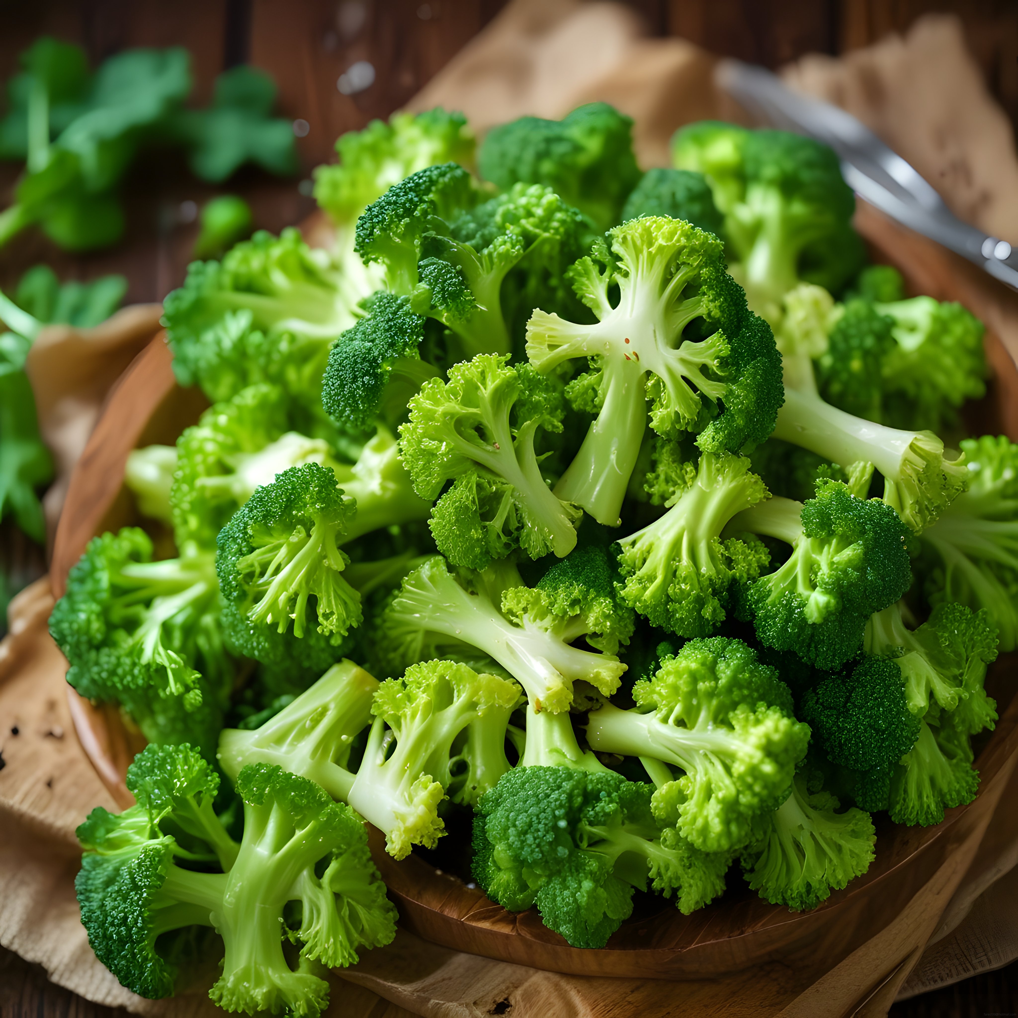 Doğal Ahşap Kasede Taze Brokoli: Sağlıklı Beslenme ve Vegan Mutfak İçin