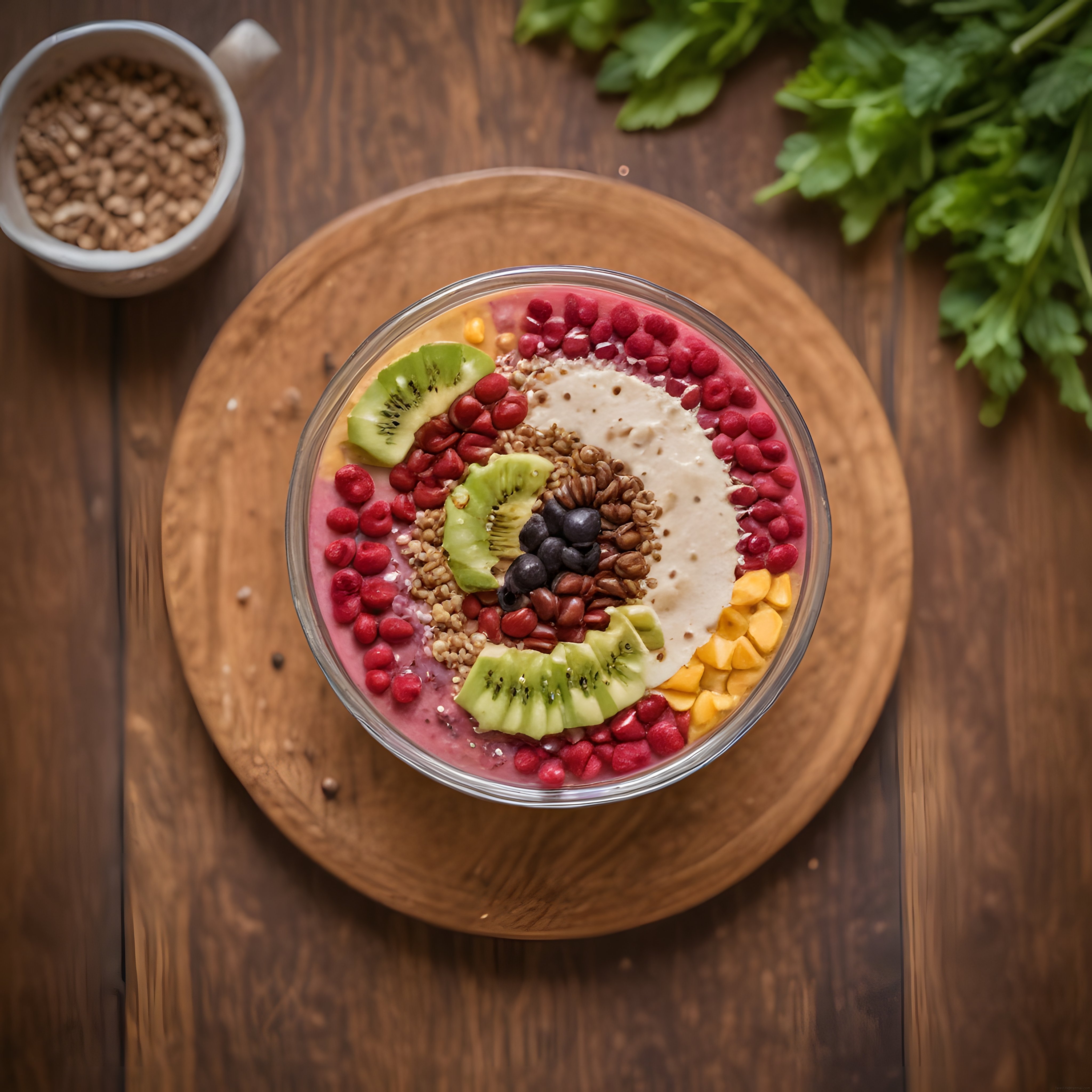 Doğal Ahşap Masa Üzerinde Taze Meyveli ve Tahıllı Sağlıklı Smoothie Bowl